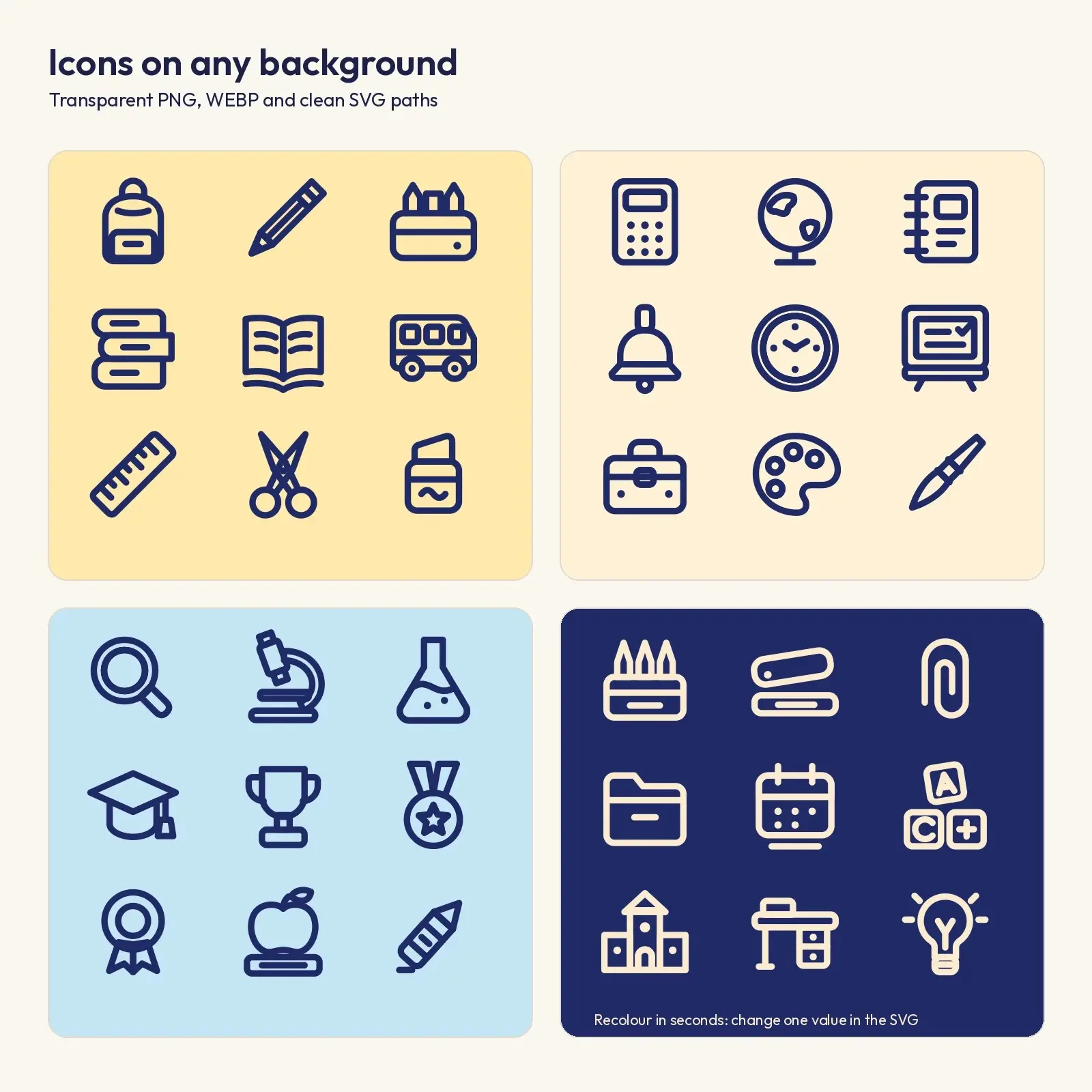 Back-to-School Autumn Line Icons – 40 Classroom SVG and PNG Icons, preview 3 of 3