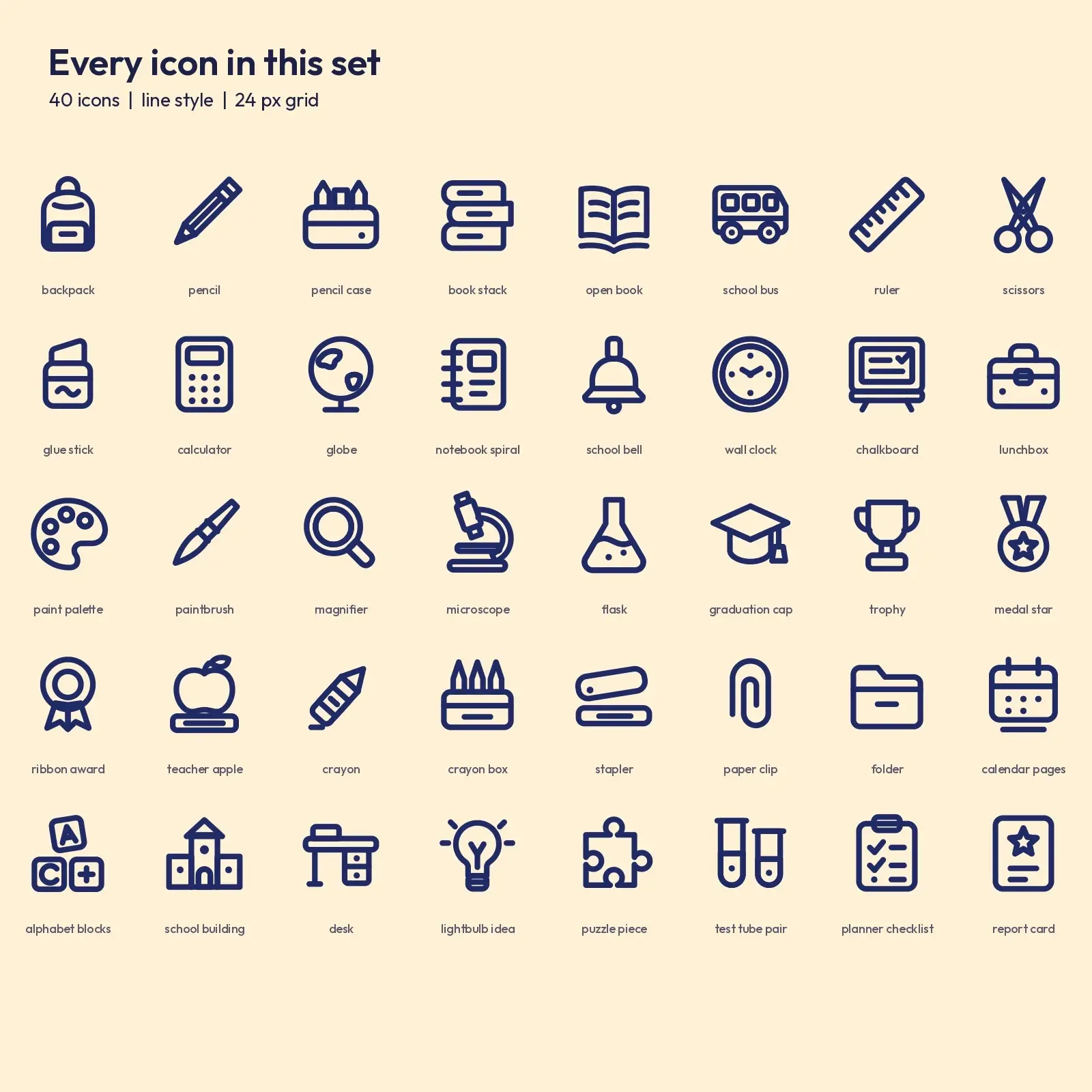 Back-to-School Autumn Line Icons – 40 Classroom SVG and PNG Icons, preview 2 of 3