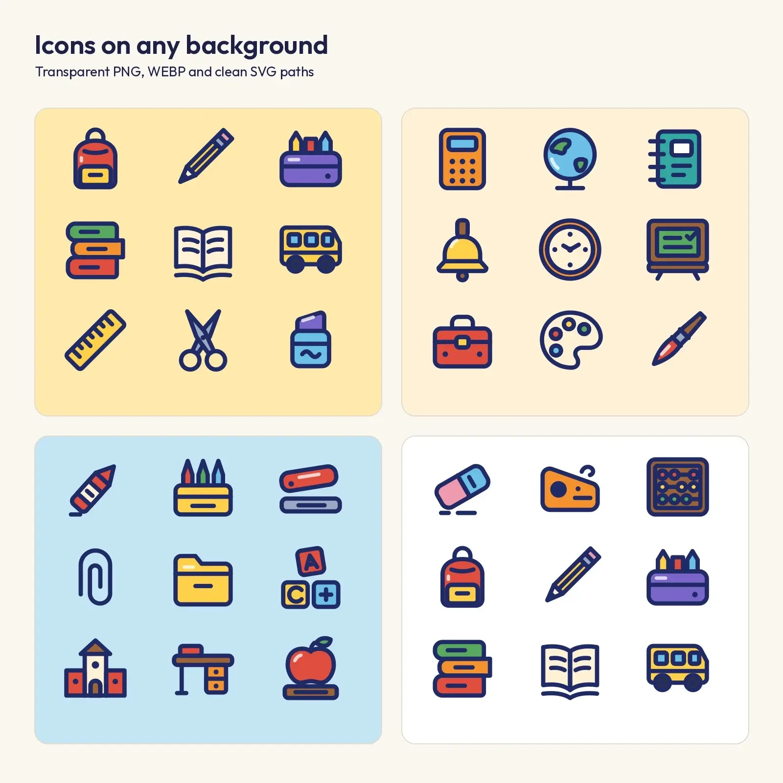 Classroom Essentials Flat Icon Set – 30 Teacher and Student SVG Icons, preview 3 of 3
