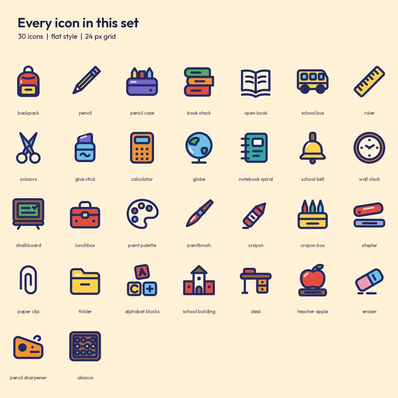 Classroom Essentials Flat Icon Set – 30 Teacher and Student SVG Icons, preview 2 of 3