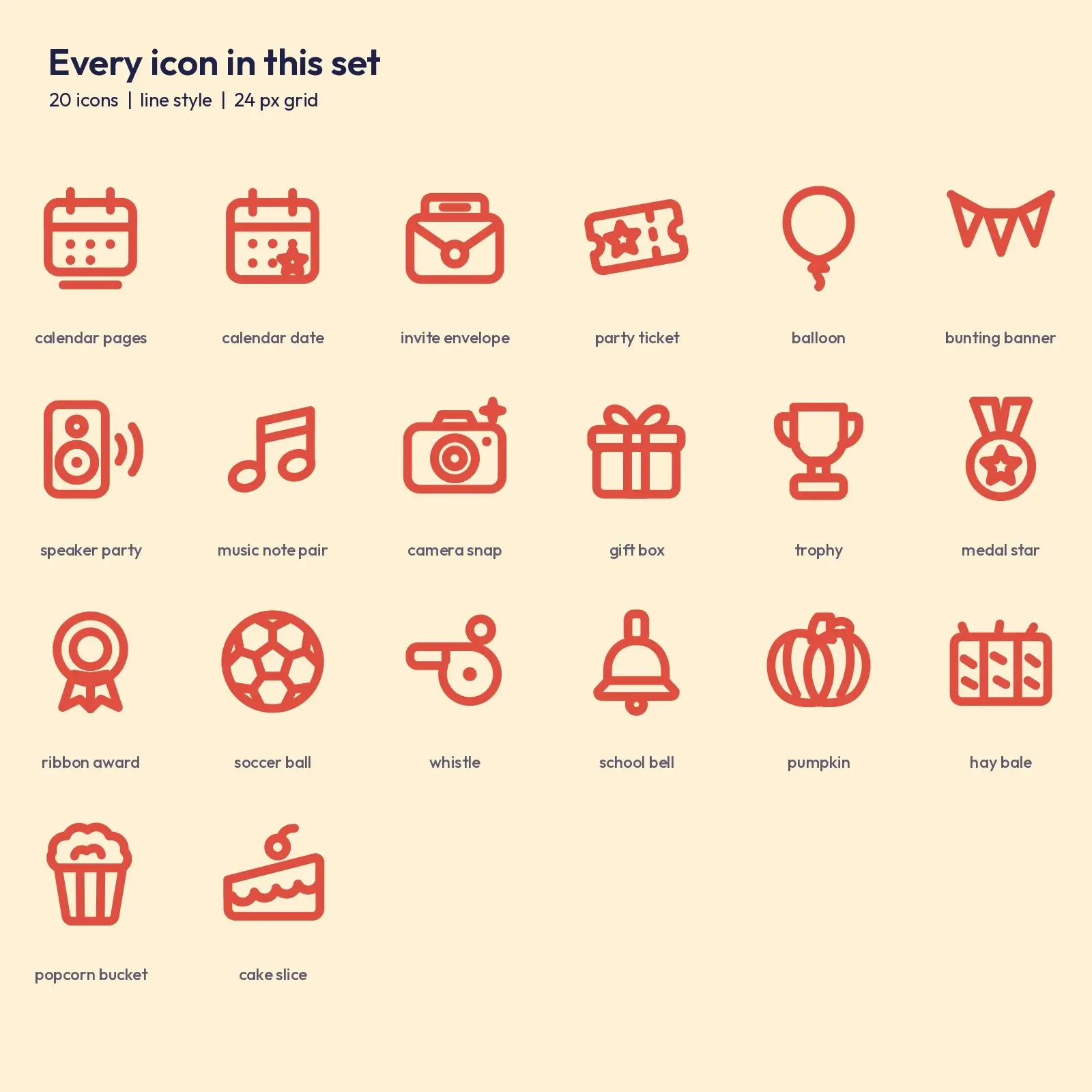 Fall Festival and School Events Line Icons – 20 Rounded SVG Icons, preview 2 of 3