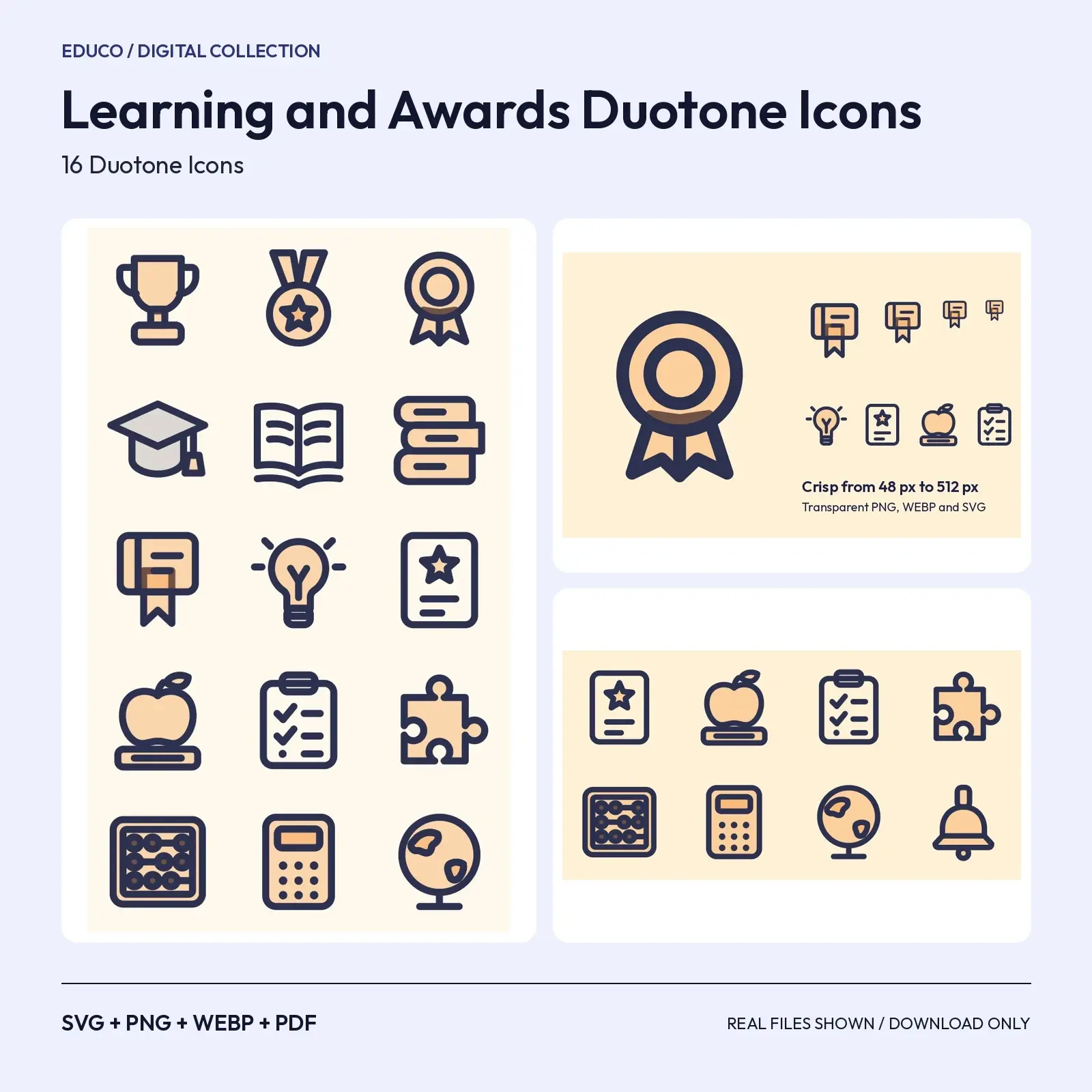 Learning and Awards Duotone Icons – 16 Trophy, Medal and Reading SVG Icons preview