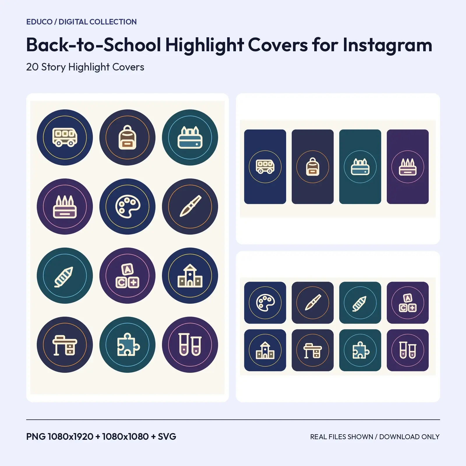 Back-to-School Highlight Covers for Instagram – 20 Autumn Student Icons preview