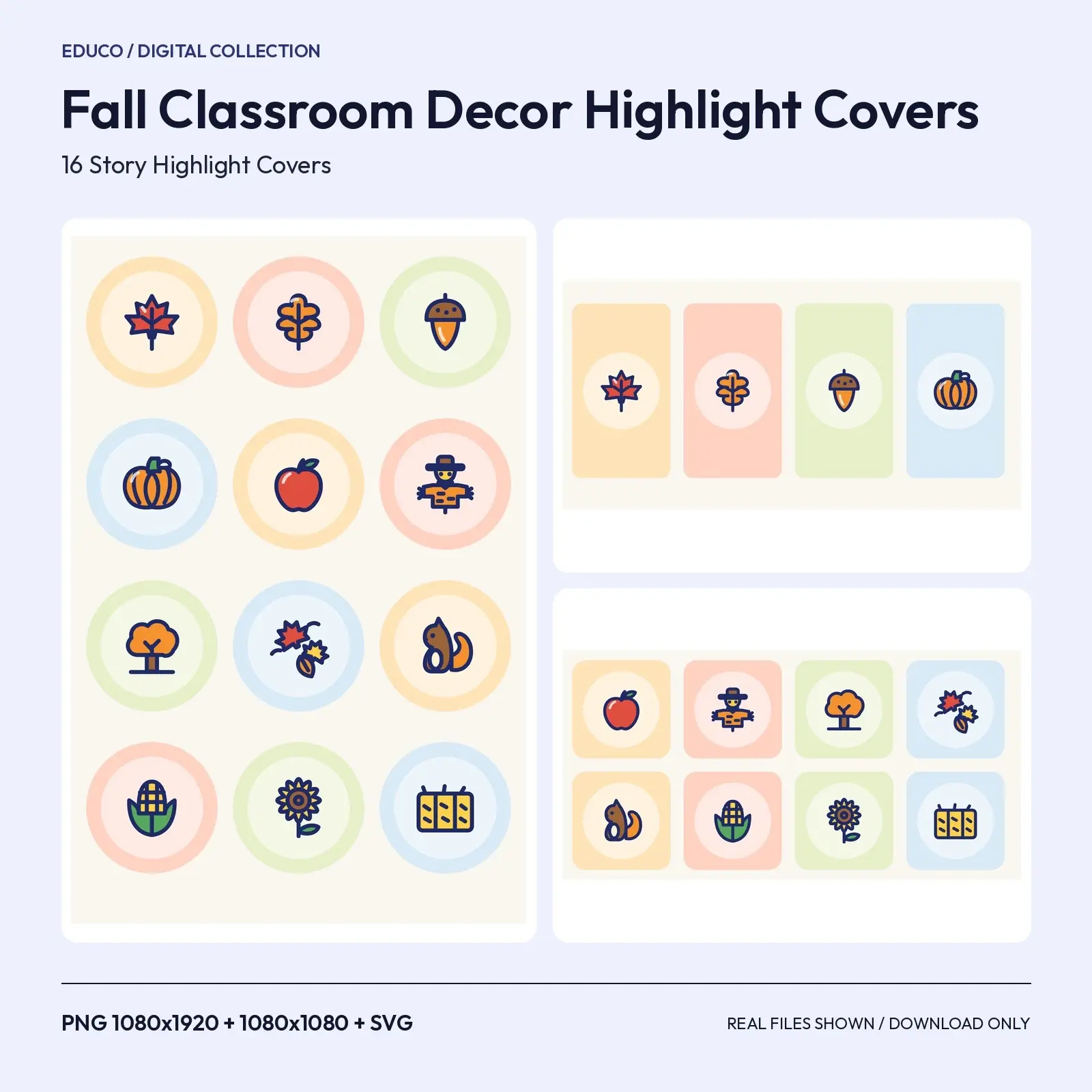 Fall Classroom Decor Highlight Covers – 16 Leaf, Apple and Pumpkin Story Icons preview
