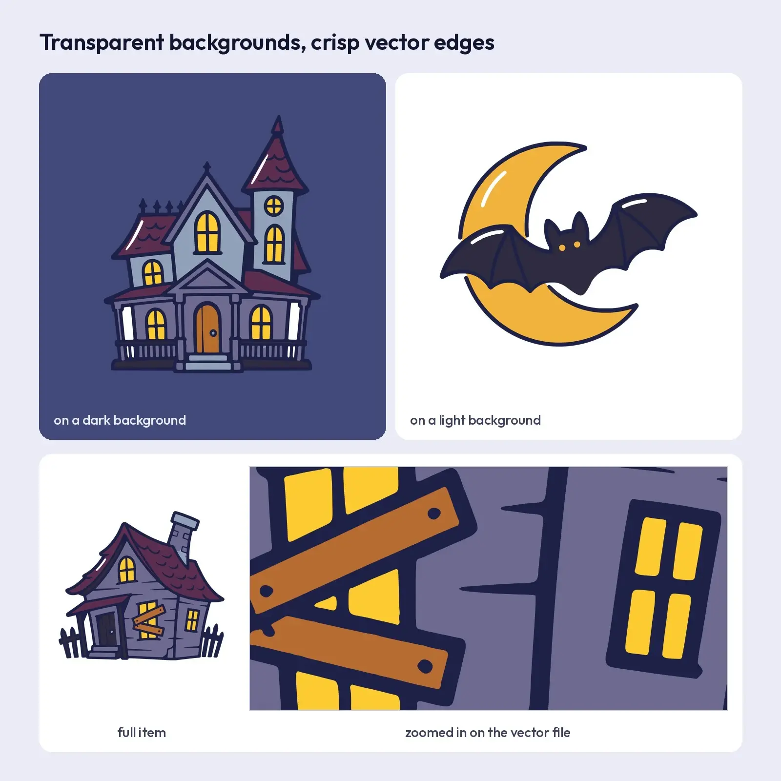 Haunted Manor and Bats Clip Art – 10 Flat Vector Spooky House Graphics, preview 3 of 4