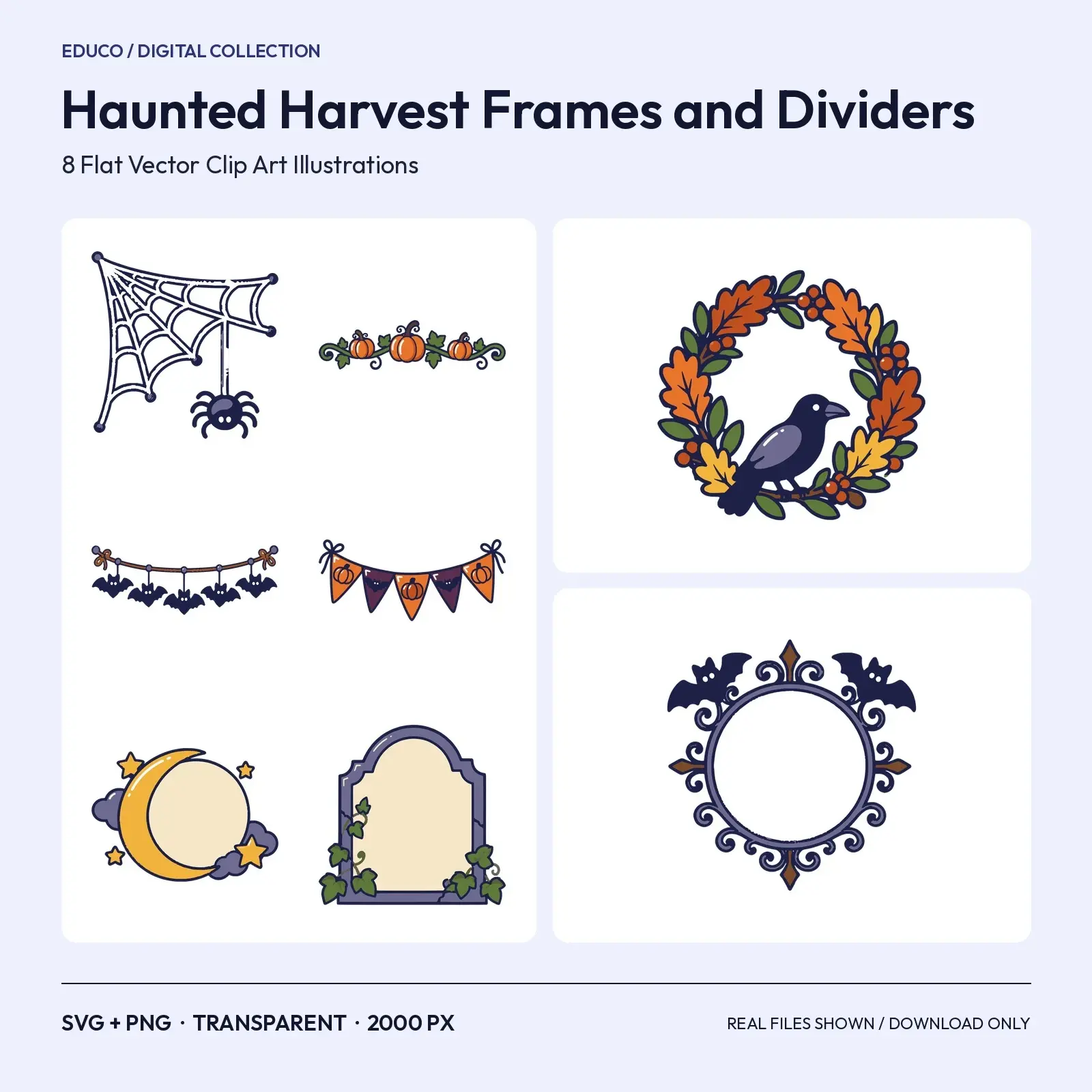 Haunted Harvest Frames, Corners and Dividers – 8 Flat Vector Decorative Clip Art preview