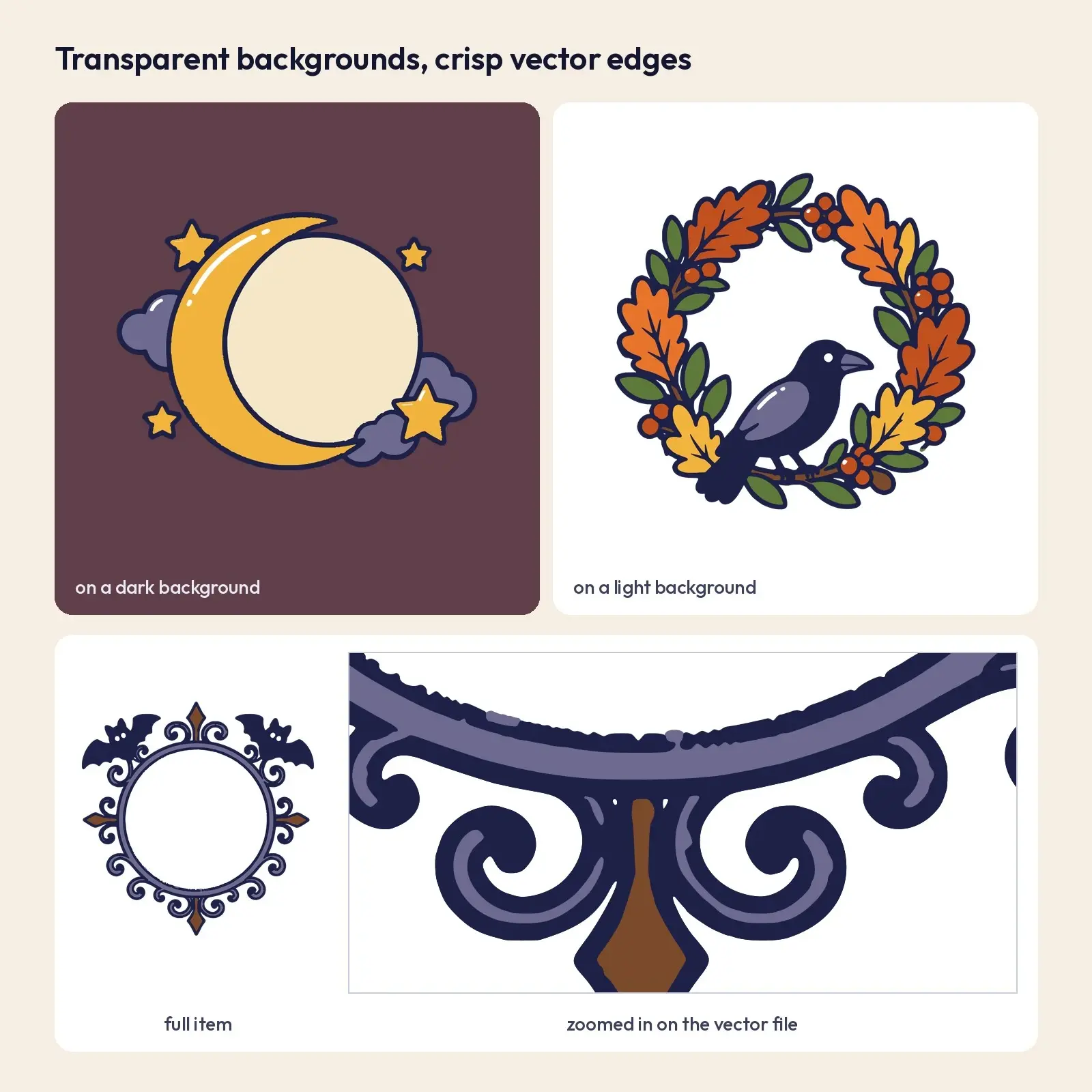 Haunted Harvest Frames, Corners and Dividers – 8 Flat Vector Decorative Clip Art, preview 3 of 4
