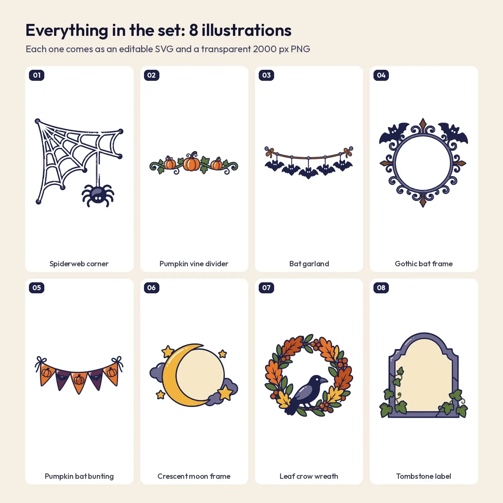 Haunted Harvest Frames, Corners and Dividers – 8 Flat Vector Decorative Clip Art, preview 2 of 4