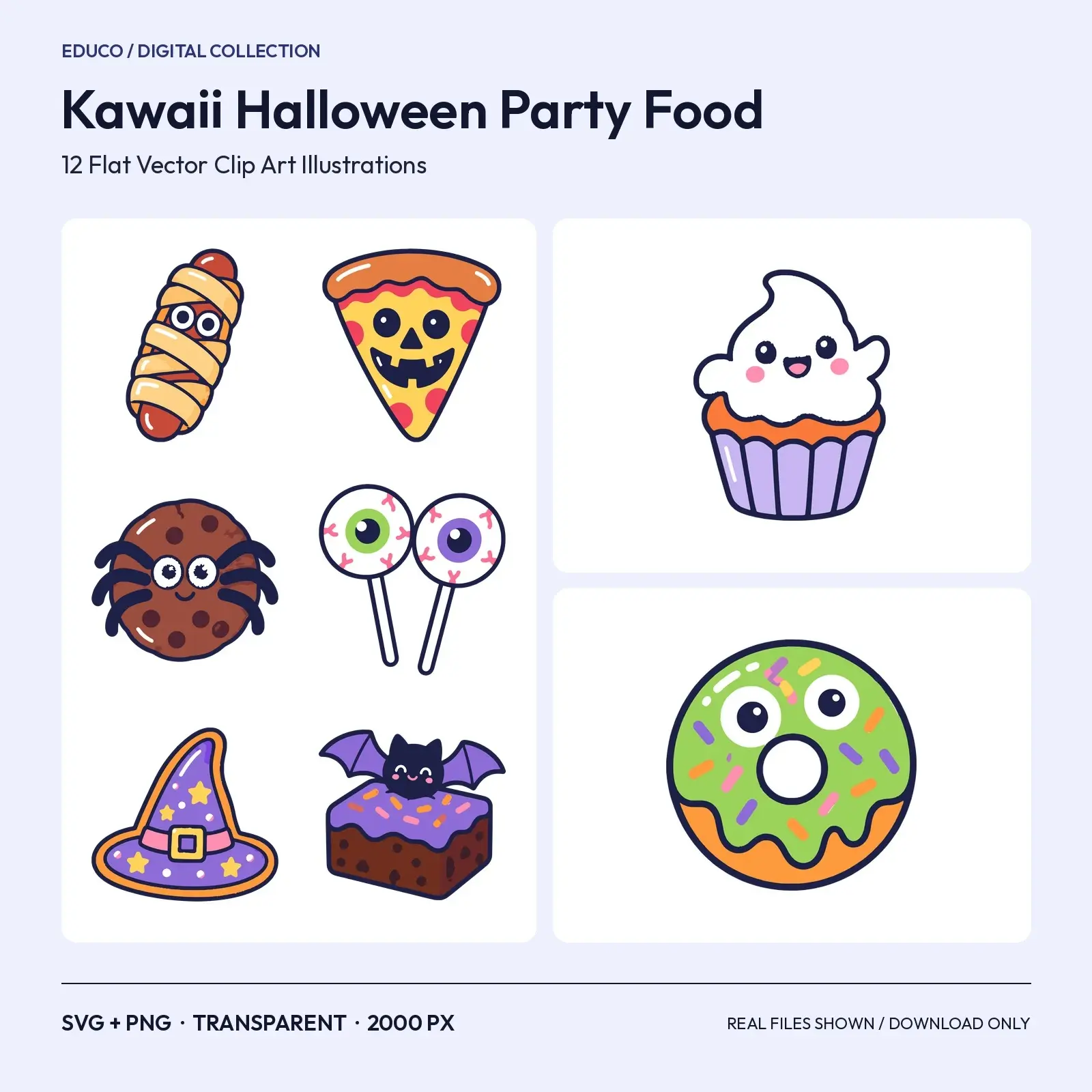 Kawaii Halloween Party Food Clip Art – 12 Flat Vector Spooky Snacks preview