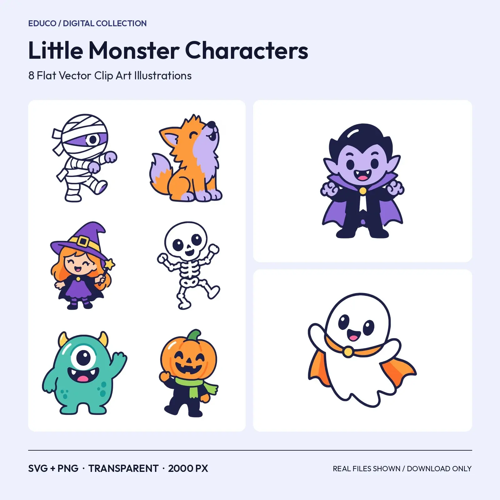 Little Halloween Monsters Clip Art – 8 Flat Vector Kawaii Characters preview