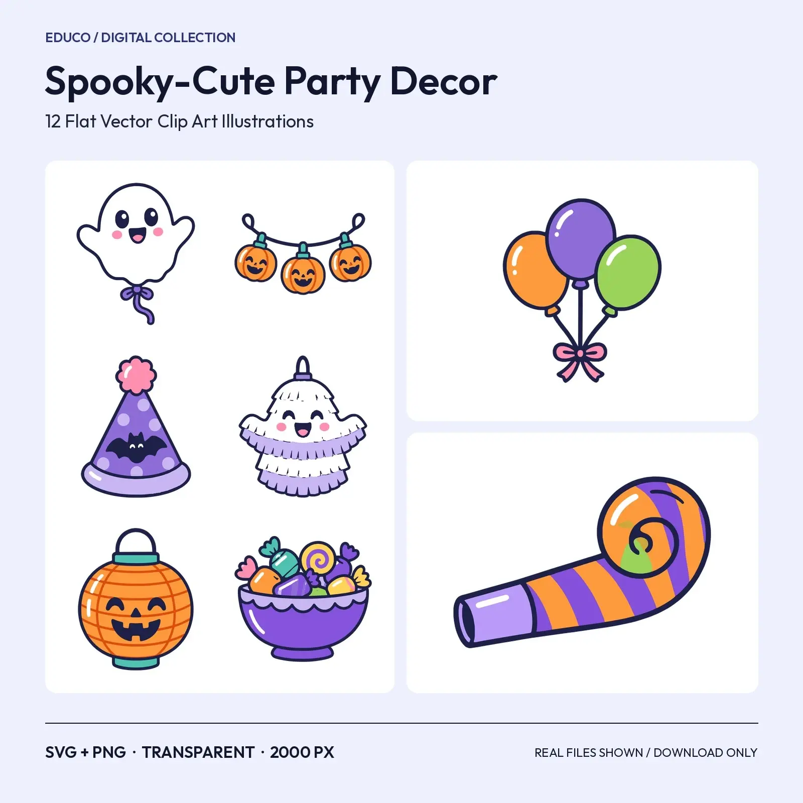 Spooky-Cute Halloween Party Decor Clip Art – 12 Flat Vector Elements preview