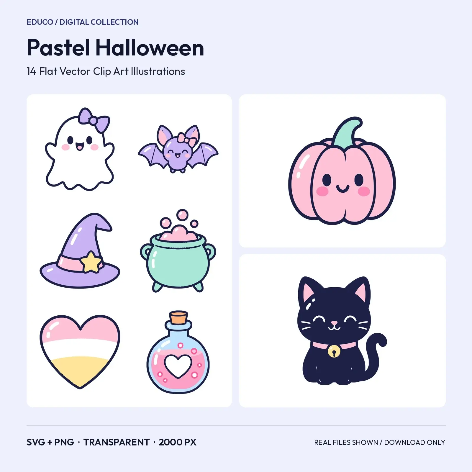 Pastel Halloween Clip Art – 14 Flat Vector Soft-Colour Spooky Cute Items preview
