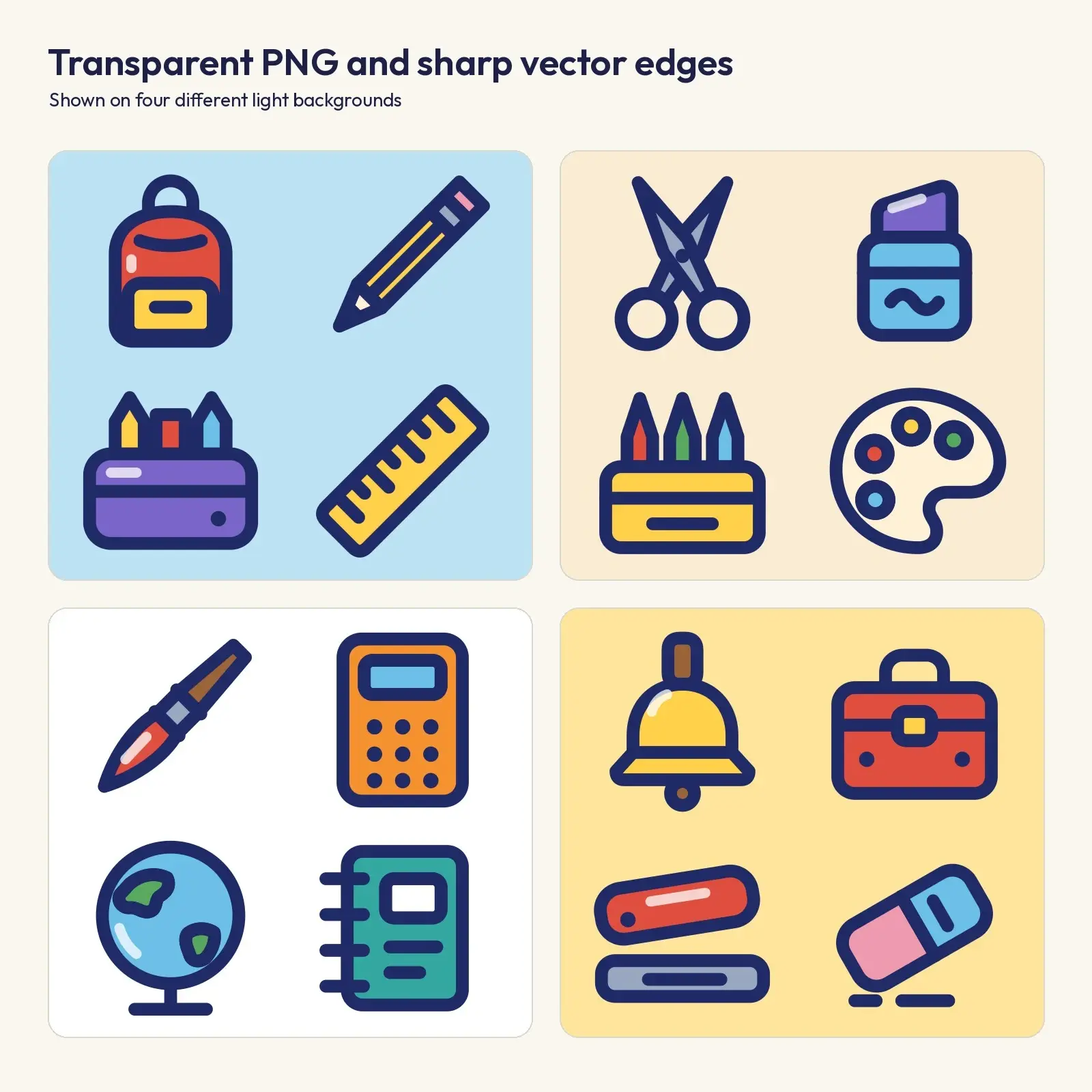 Back-to-School Supplies Clip Art – 16 Flat Vector Items, SVG and Transparent PNG, preview 3 of 3
