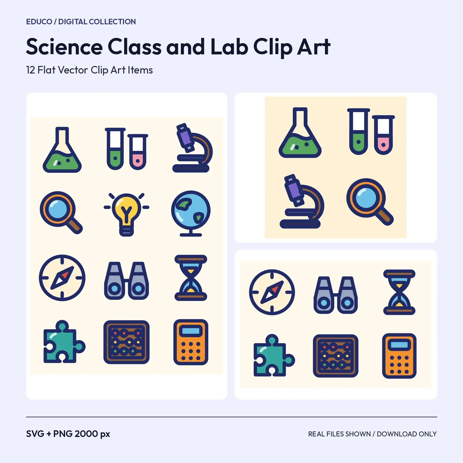 Science Class and Lab Clip Art – 12 Flat Vector Illustrations, SVG and PNG preview