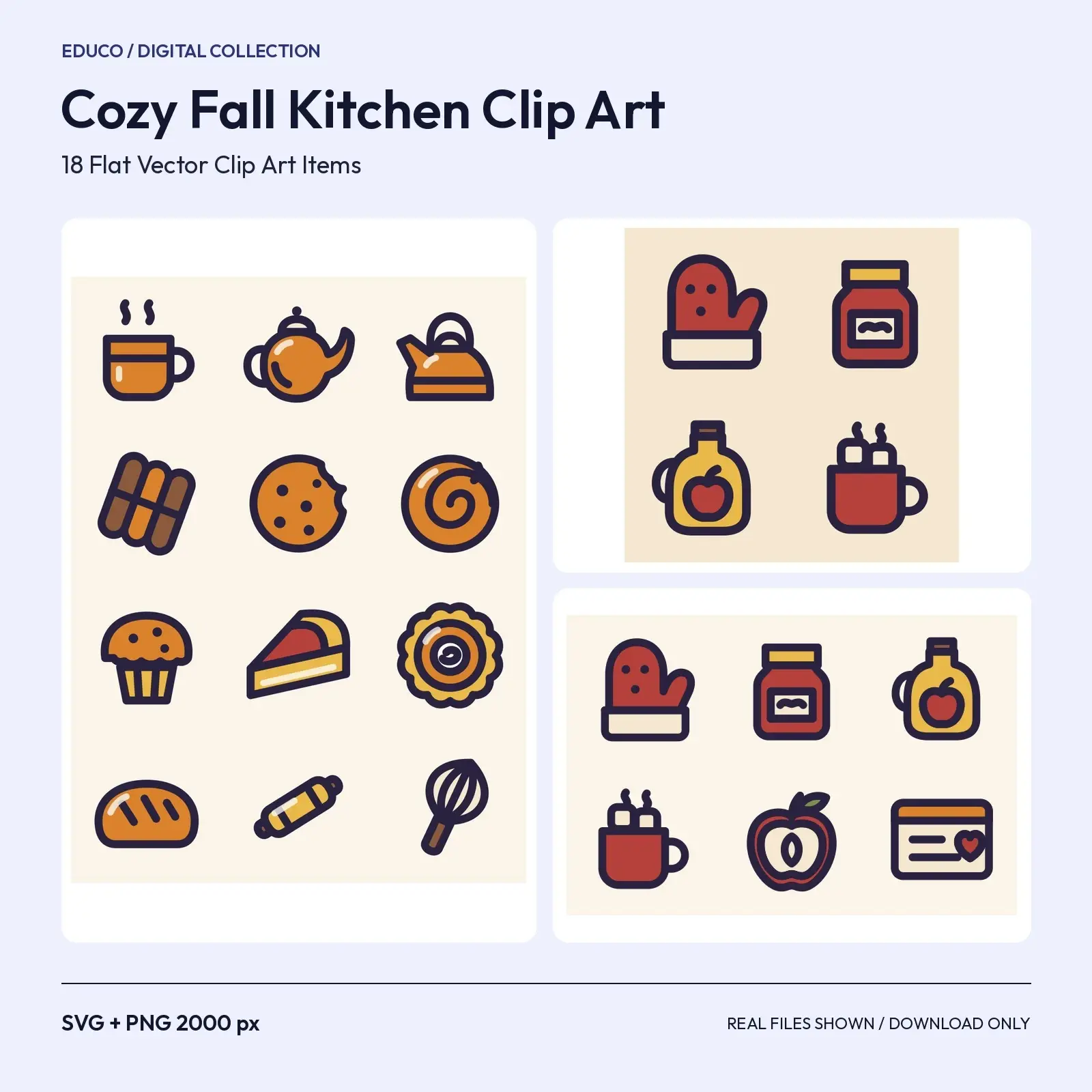 Cozy Fall Kitchen Clip Art – 18 Flat Vector Mugs, Pies and Baking Items, SVG and PNG preview