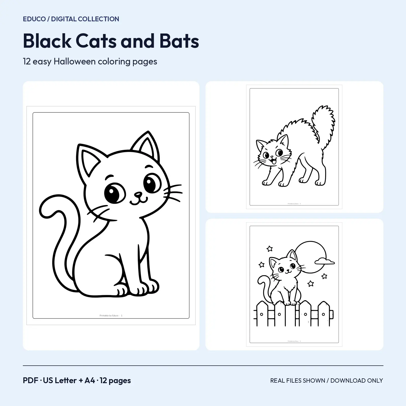 Black Cats and Bats Coloring Book – 12 Easy Halloween Pages for Kids preview