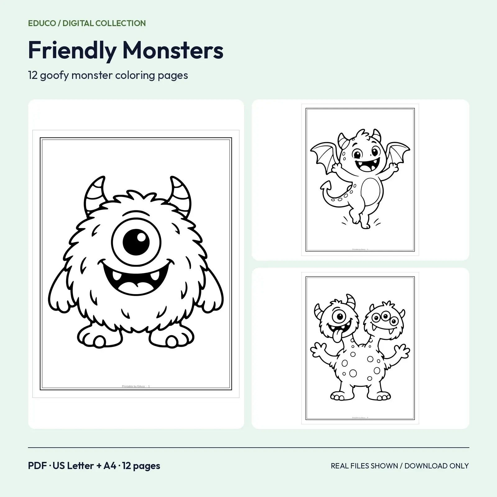 Friendly Monsters Coloring Pages – 12 Goofy Printable Monster Designs preview