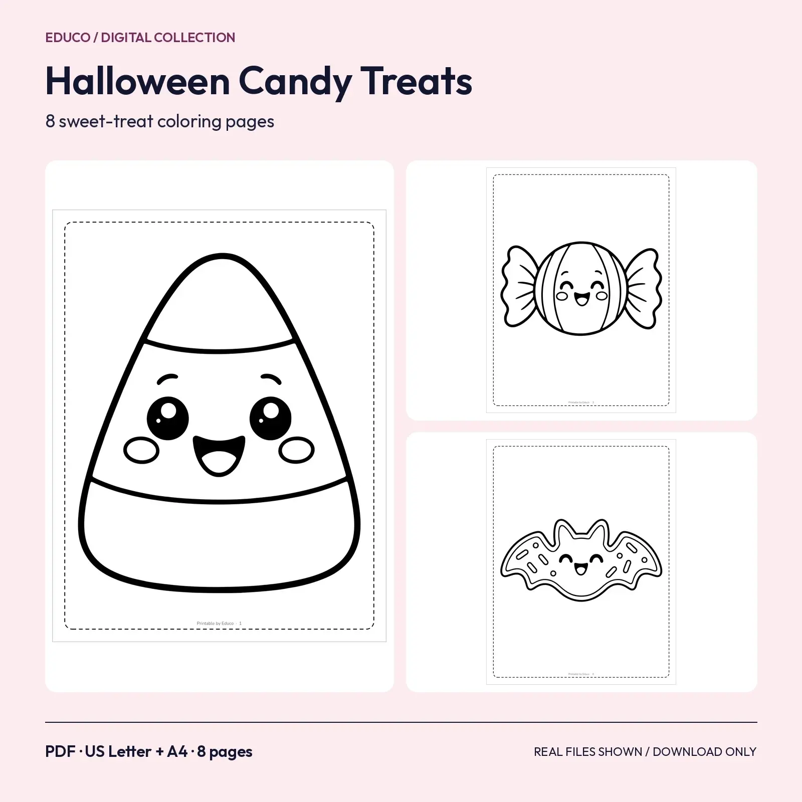 Halloween Candy and Sweet Treats Coloring Pages – 8 Printable Designs preview
