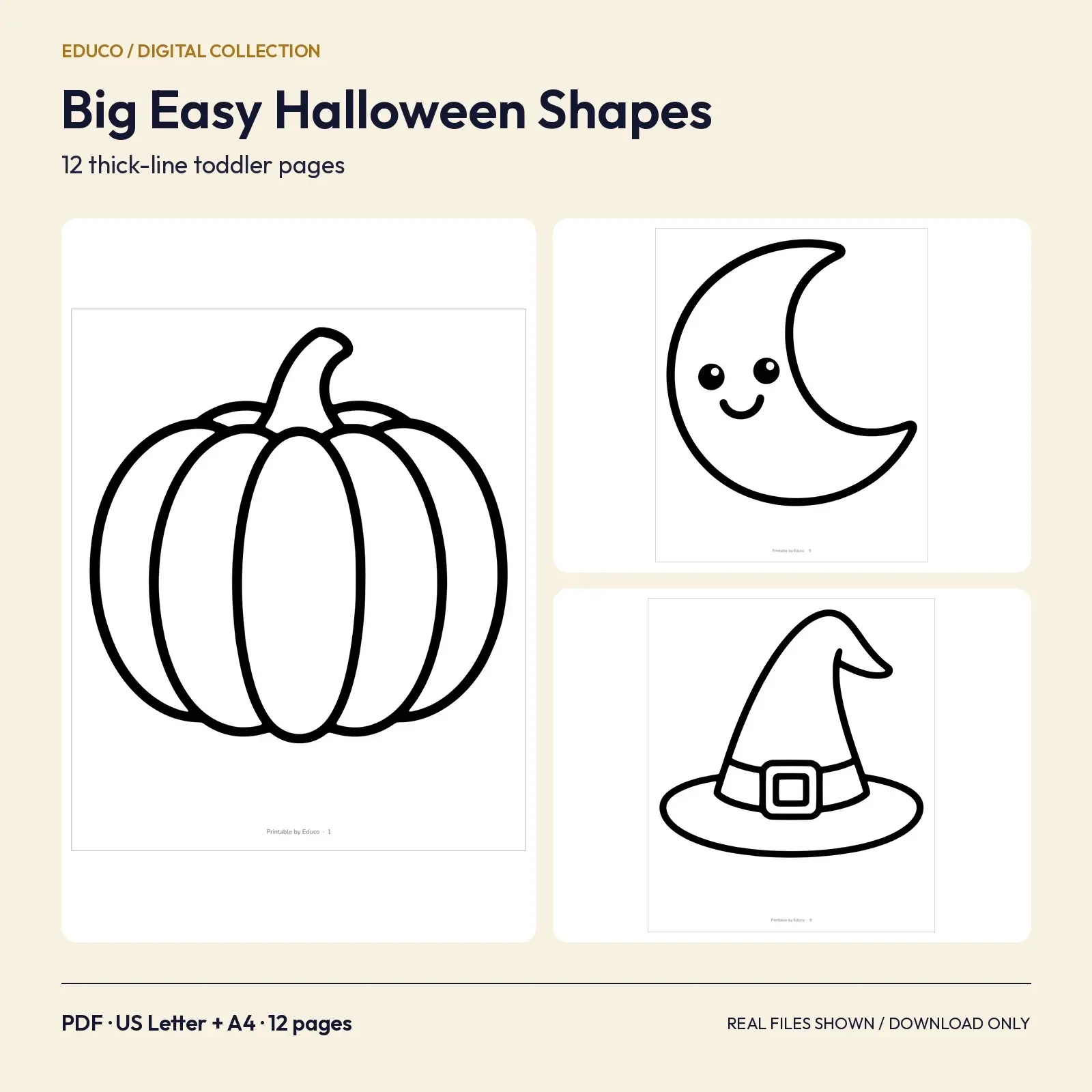 Big and Easy Halloween Shapes for Toddlers – 12 Thick-Line Coloring Pages preview