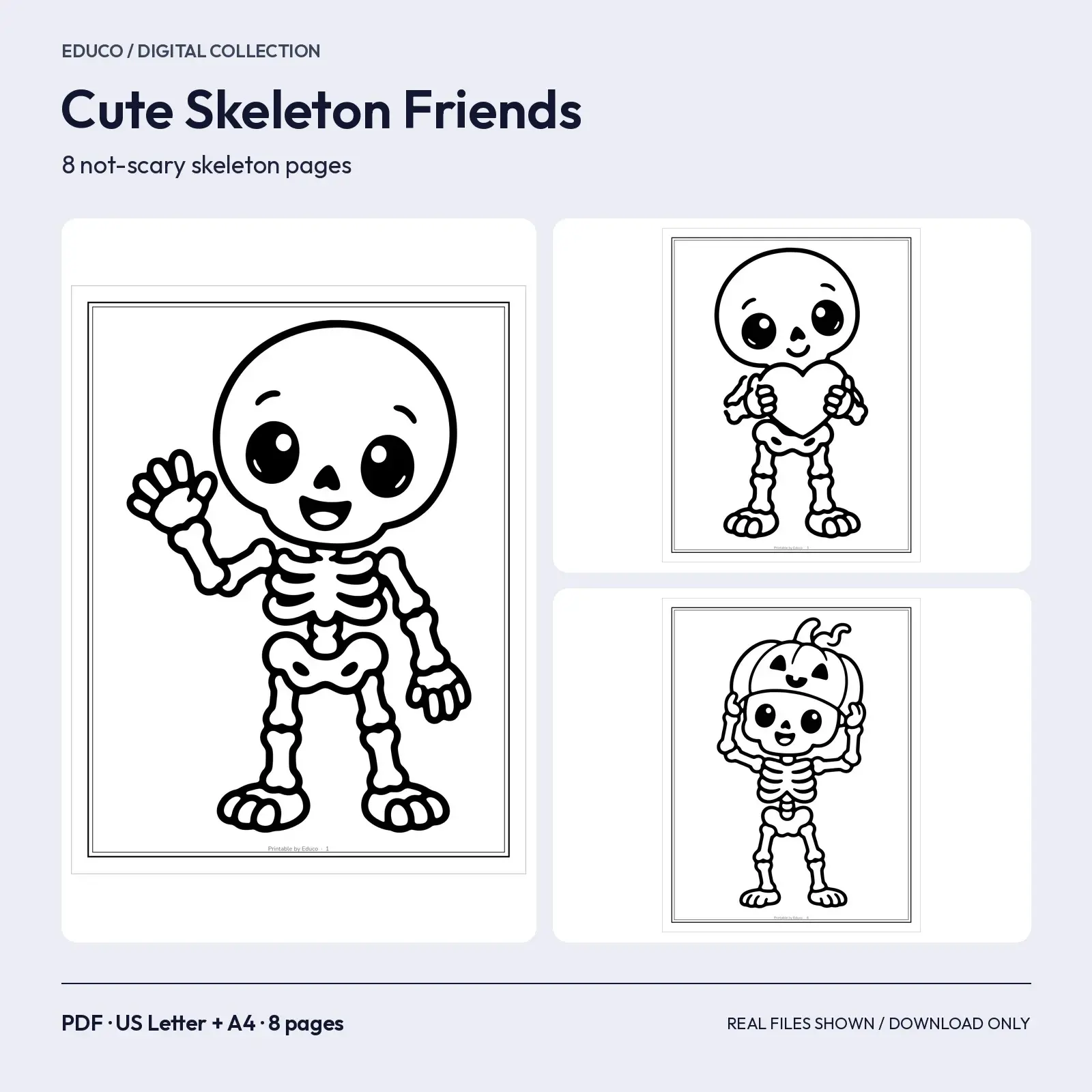 Cute Skeleton Friends Coloring Pages – 8 Not-Scary Printable Designs preview