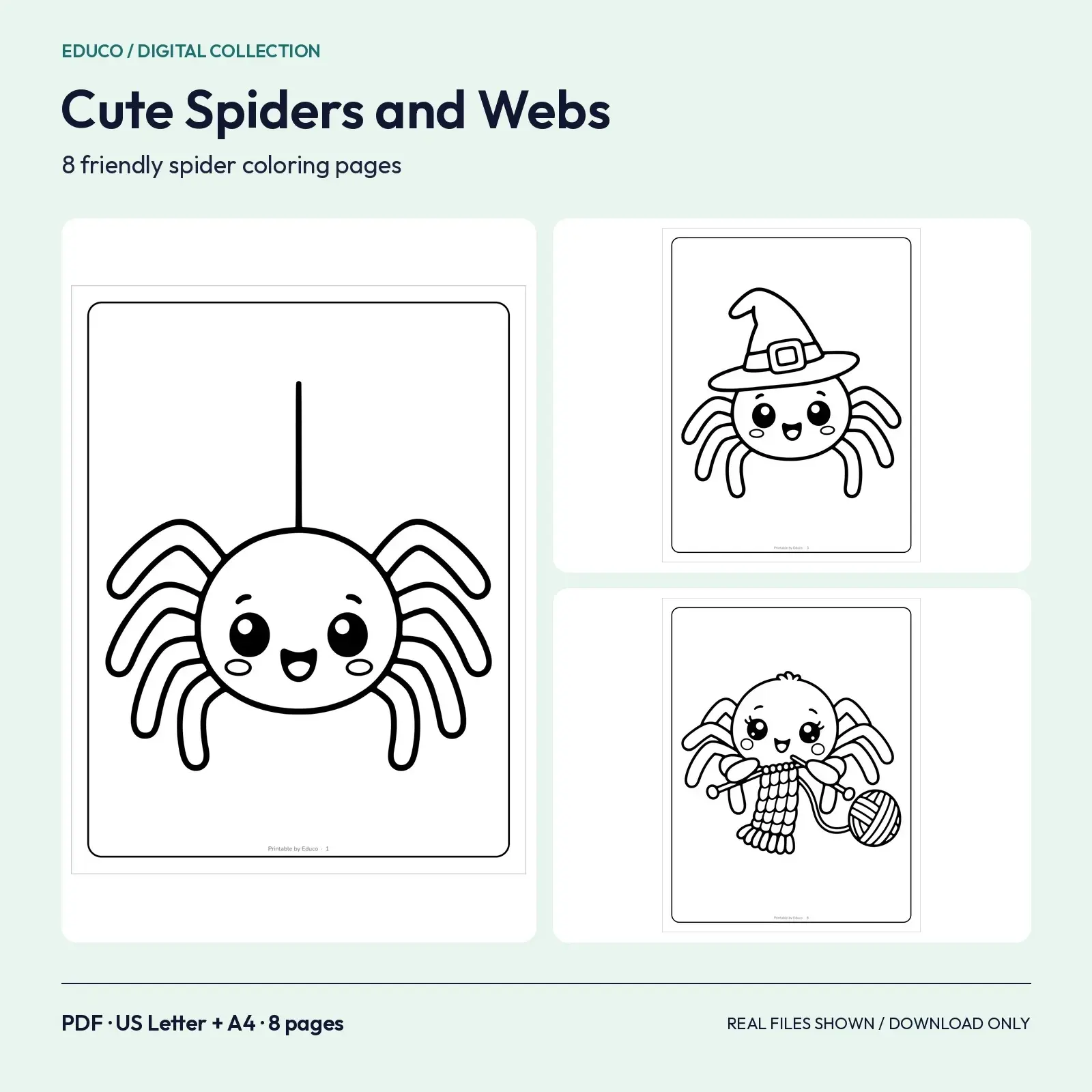 Cute Spiders and Webs Coloring Pages – 8 Friendly Halloween Designs preview