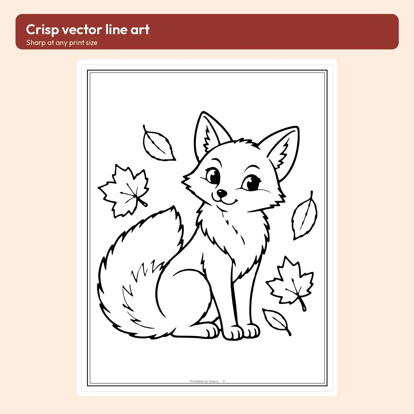 Woodland Animals in Autumn Coloring Pages – 8 Fox, Owl, Hedgehog and More, preview 3 of 3