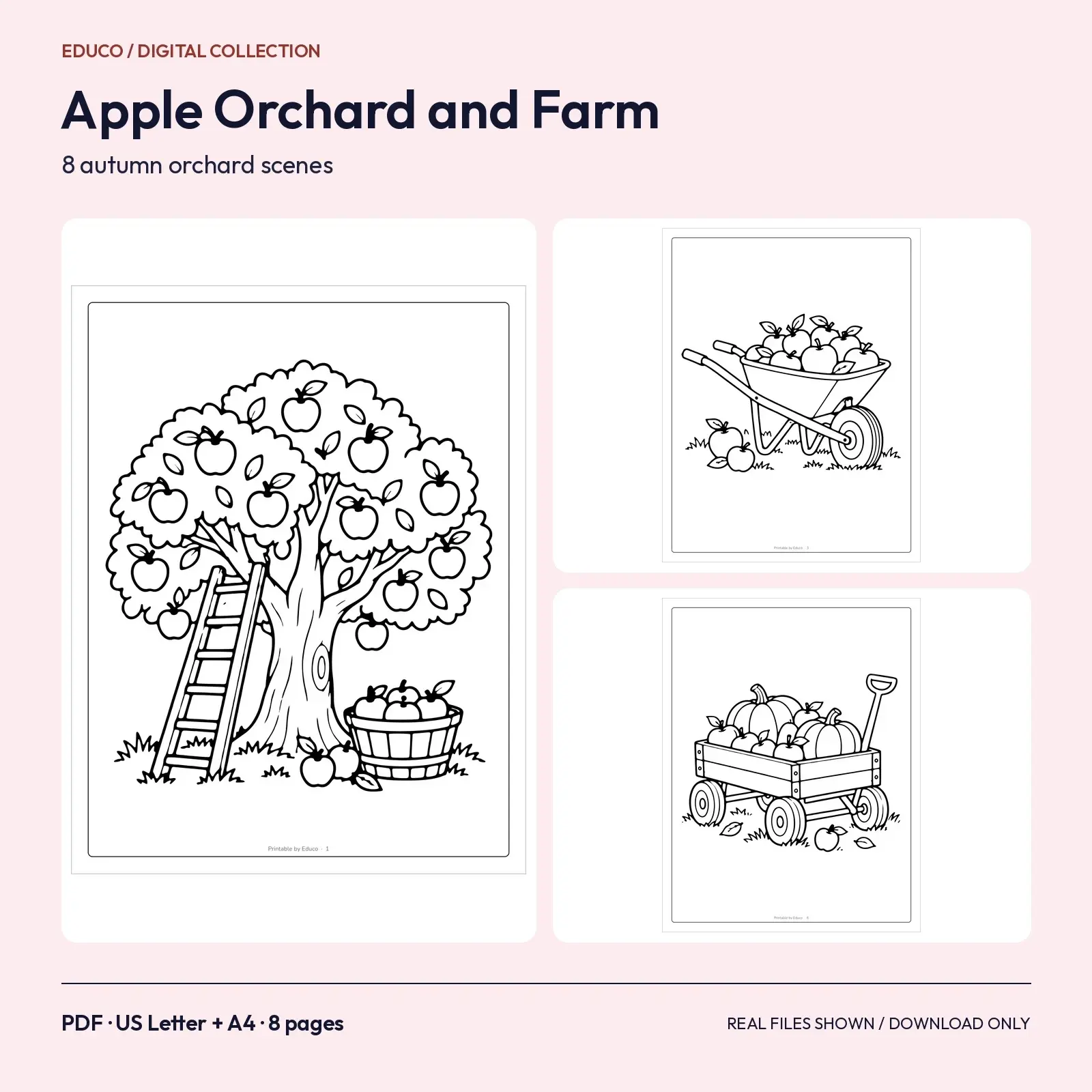 Apple Orchard and Farm Coloring Pages – 8 Autumn Scenes to Print preview