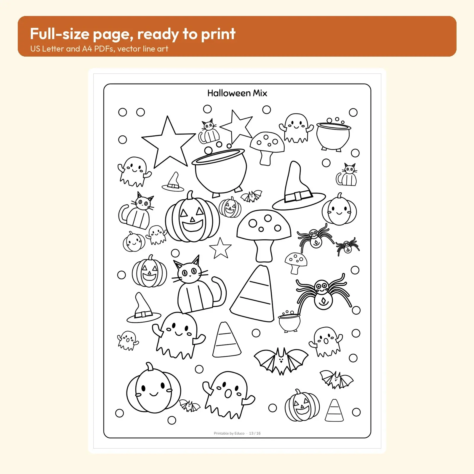 Fall Doodle Pattern Coloring Pages for Kids: 16 All-Over Halloween and Harvest Designs, preview 3 of 4