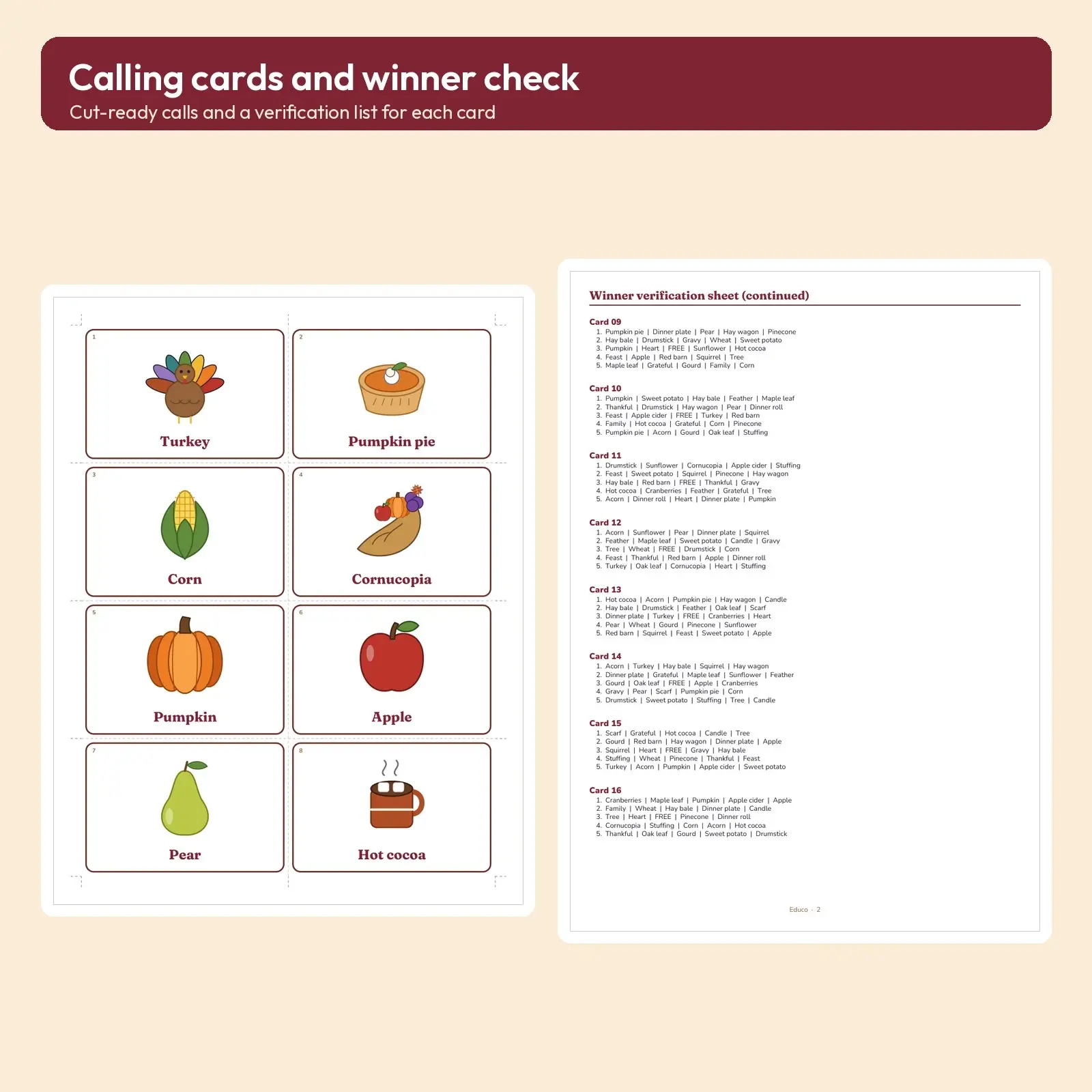 Thanksgiving Bingo Printable - 16 Unique Cards for the Whole Family, preview 3 of 3