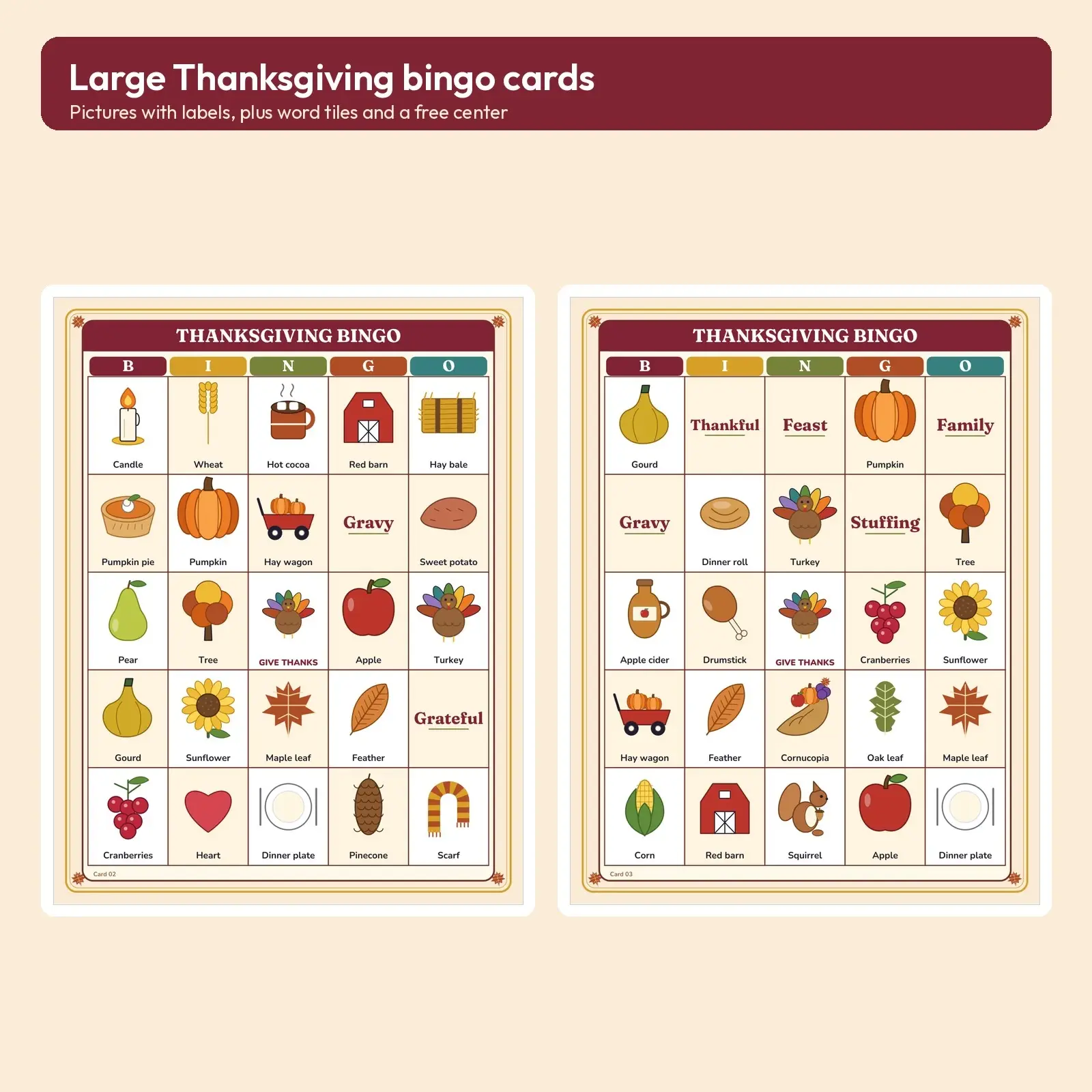 Thanksgiving Bingo Printable - 16 Unique Cards for the Whole Family, preview 2 of 3