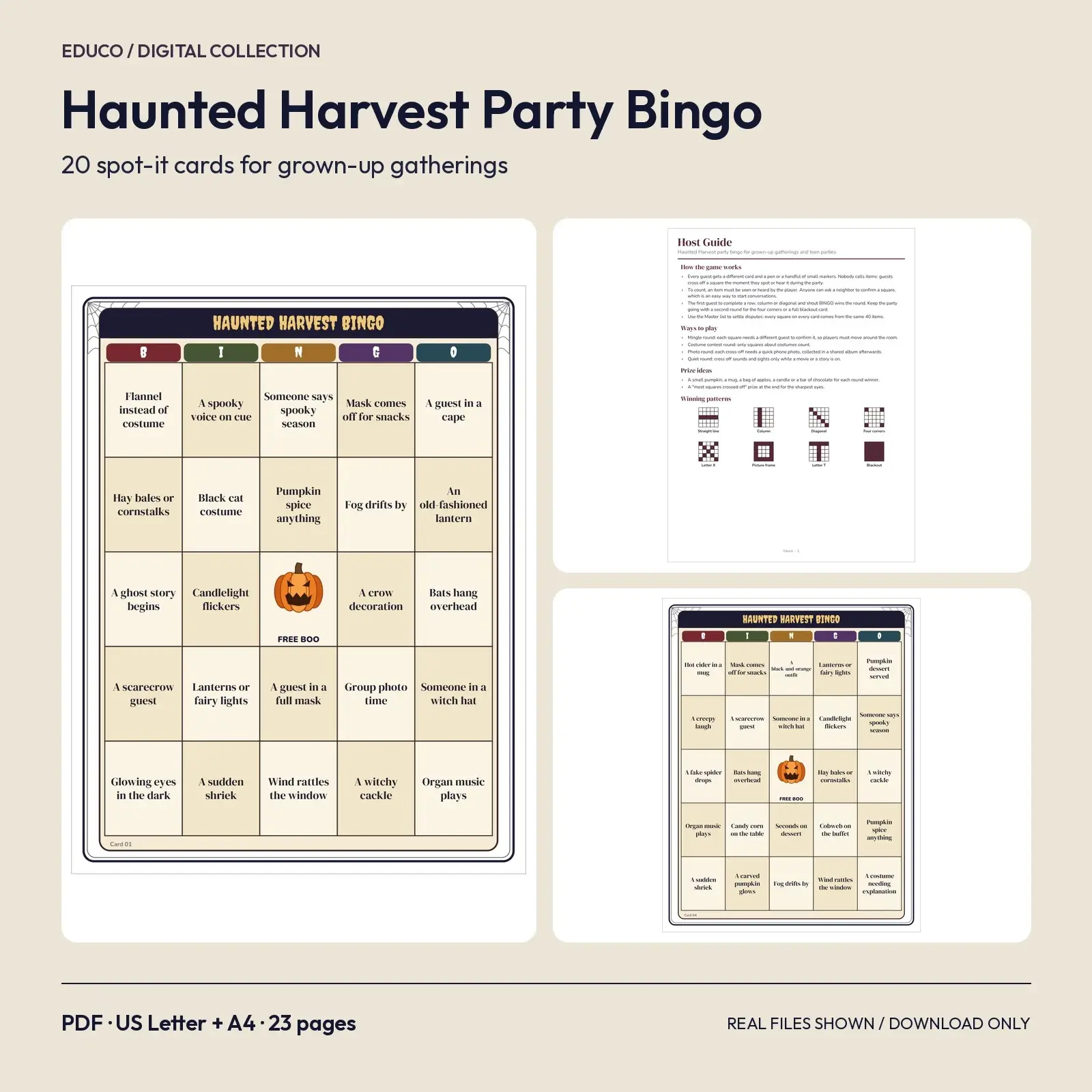 Haunted Harvest Party Bingo - 20 Spot-It Cards for Adult Halloween Parties, preview 1 of 3
