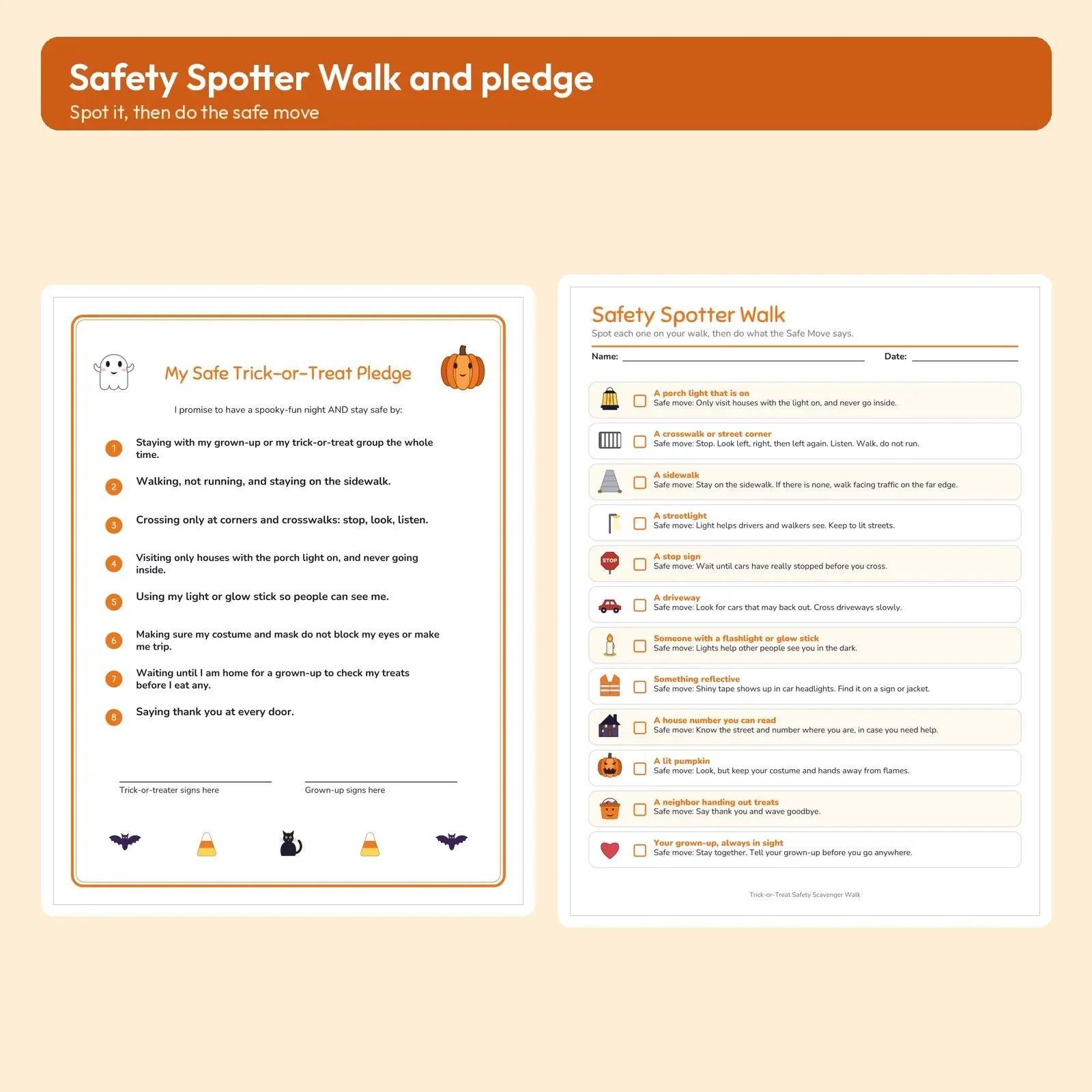 Trick-or-Treat Safety Scavenger Walk - Printable Spotter Checklist, Pledge & ID Cards, preview 2 of 3