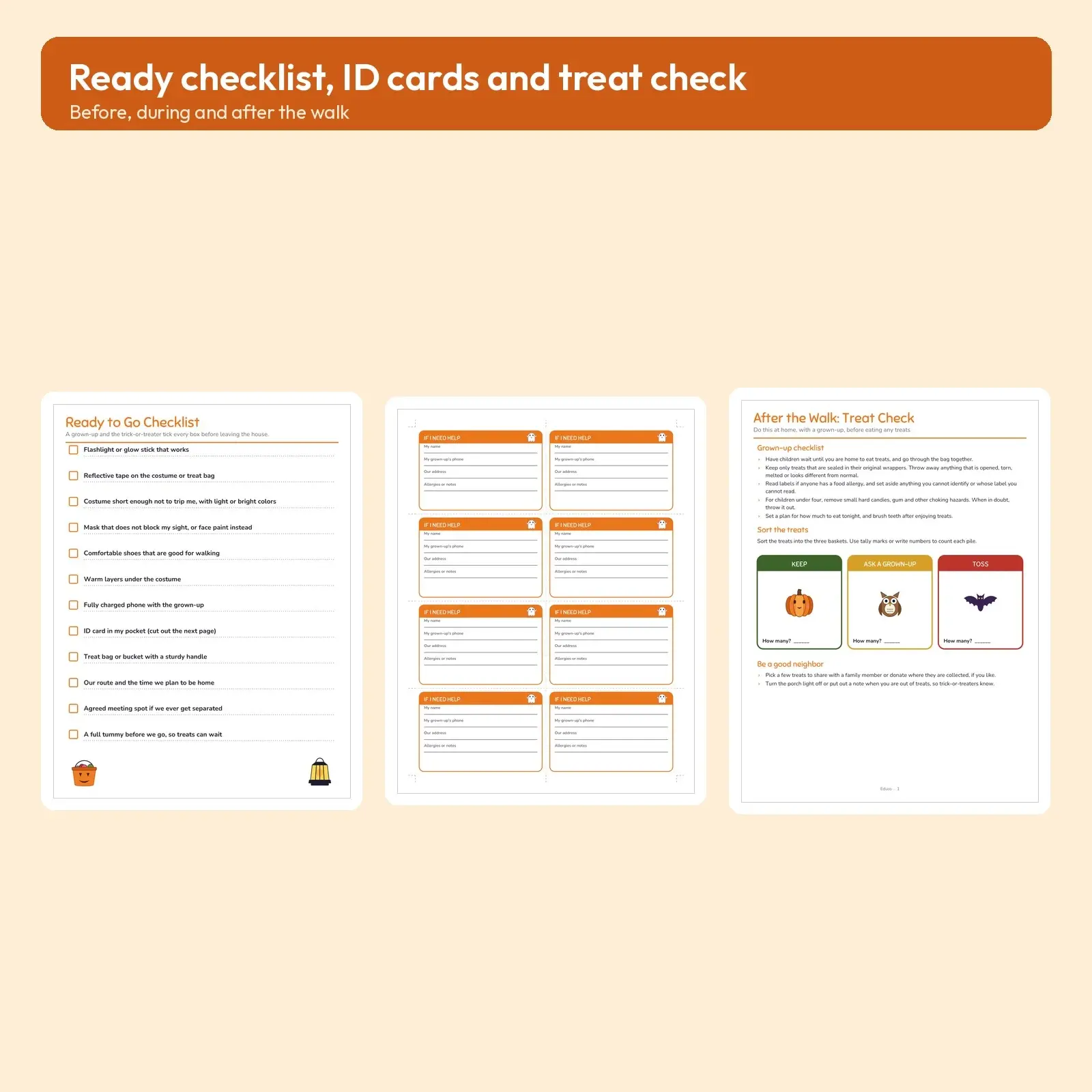Trick-or-Treat Safety Scavenger Walk - Printable Spotter Checklist, Pledge & ID Cards, preview 3 of 3