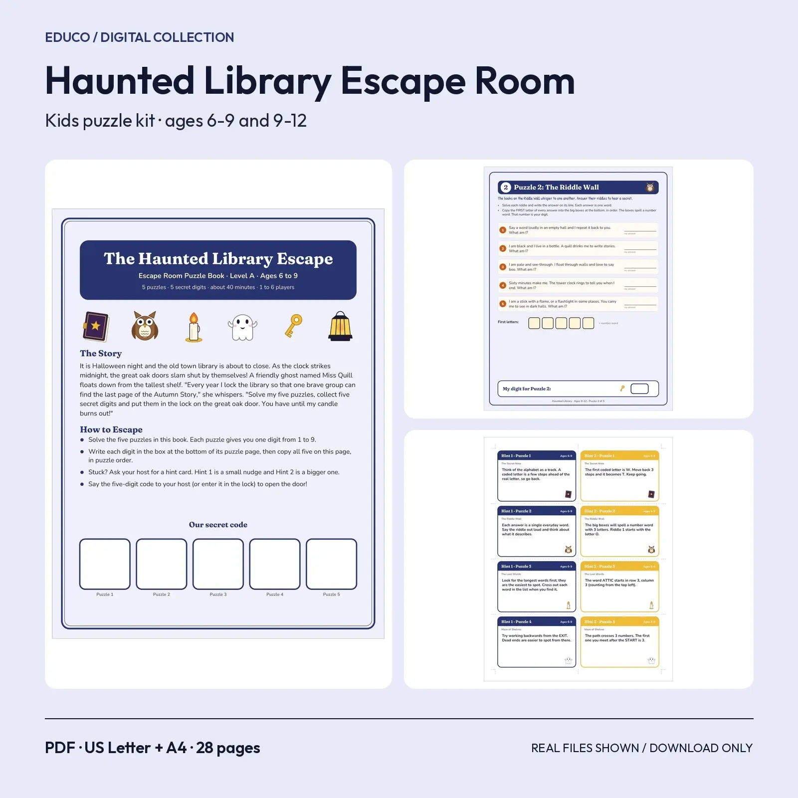 Haunted Library Escape Room for Kids - Printable Halloween Puzzle Kit, Ages 6-12 preview