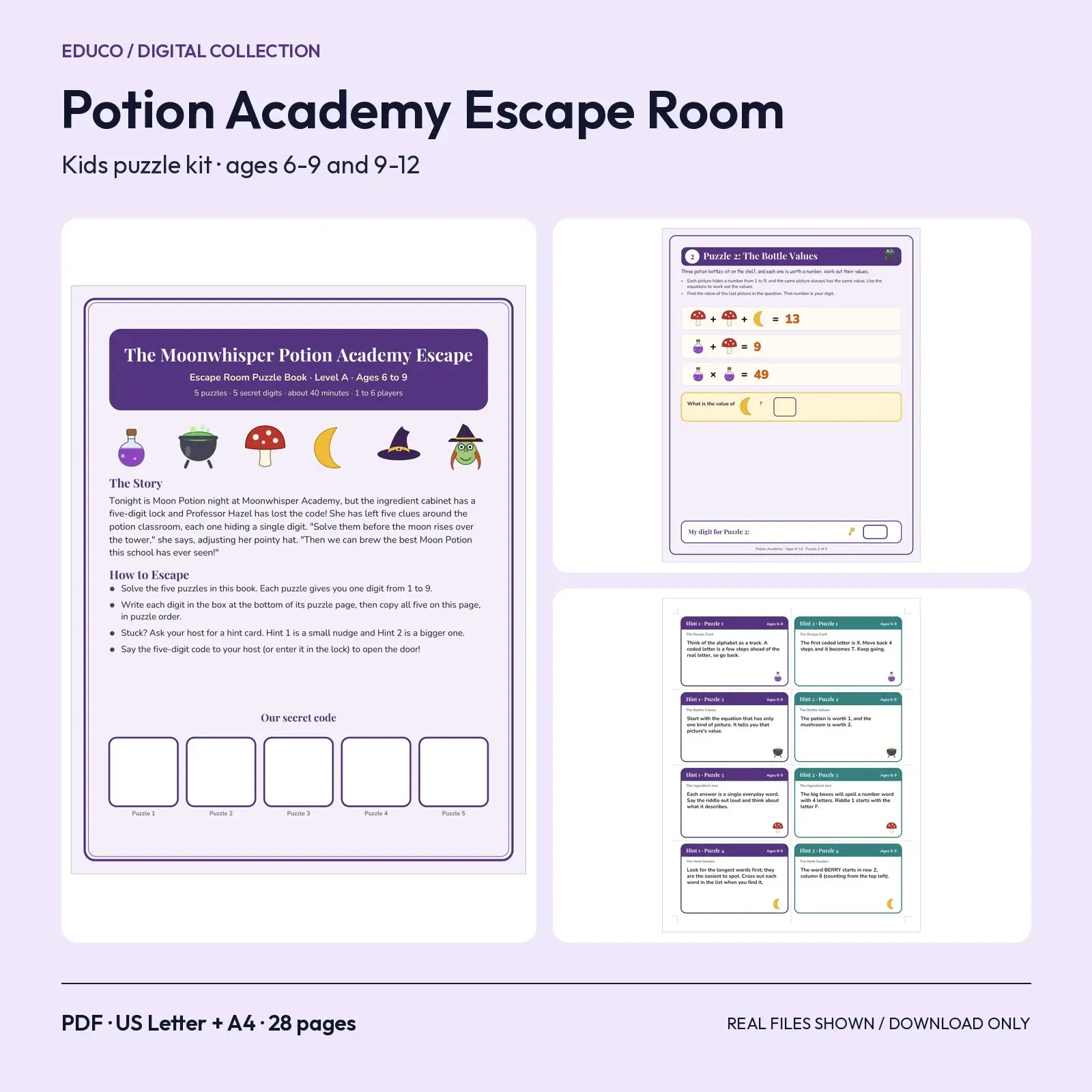 Moonwhisper Potion Academy Escape Room - Witchy Printable Puzzle Kit for Kids, Ages 6-12 preview