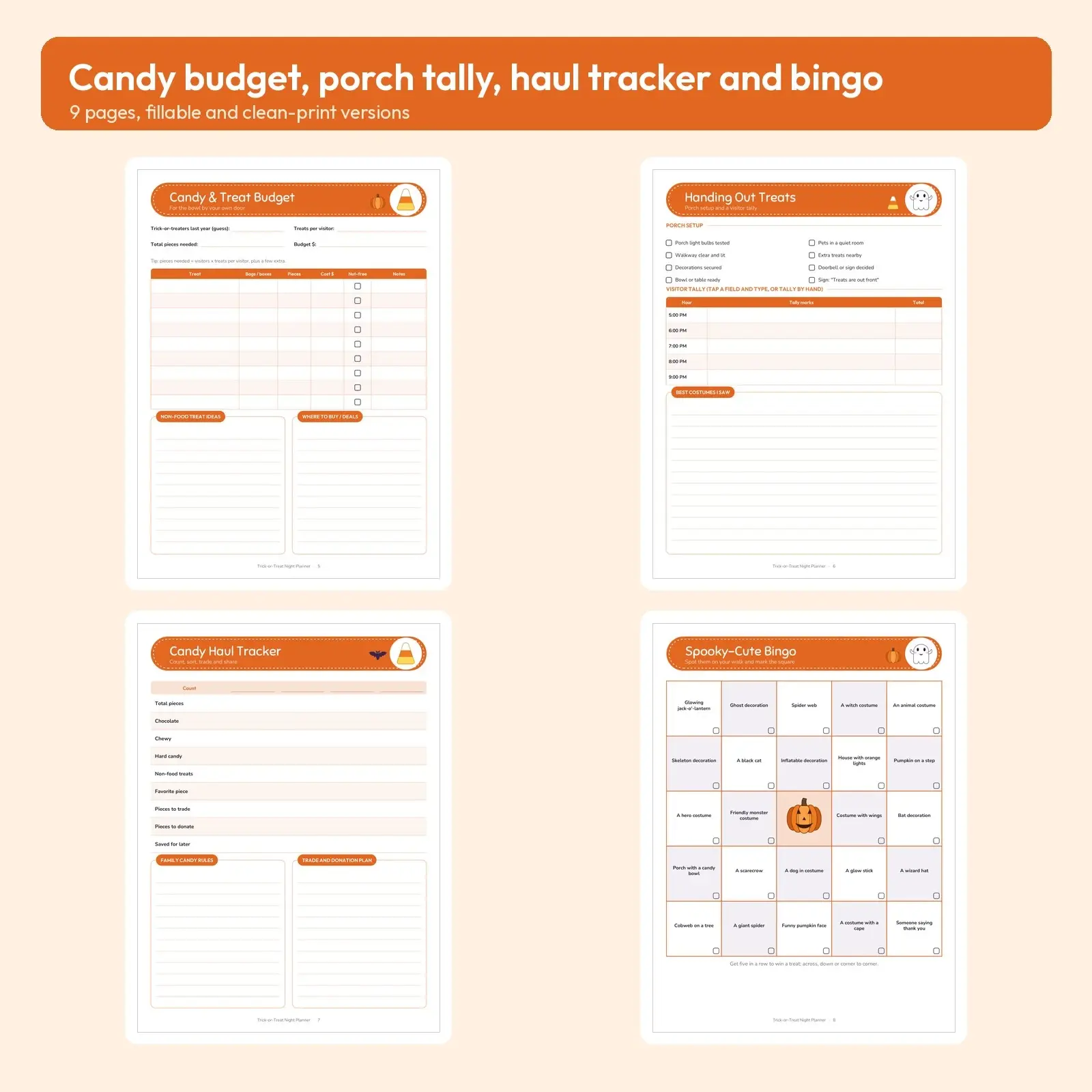 Trick-or-Treat Night Planner Fillable PDF for Families - Route Map, Costume and Safety Checklists, Candy Budget, 9 Pages, preview 3 of 3