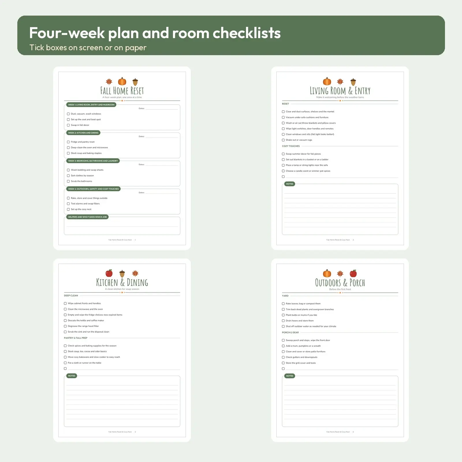 Fall Home Reset and Cozy Nest Checklist Fillable PDF - Room-by-Room Cleaning, Home Safety and Cozy Setup, 10 Pages, preview 2 of 3