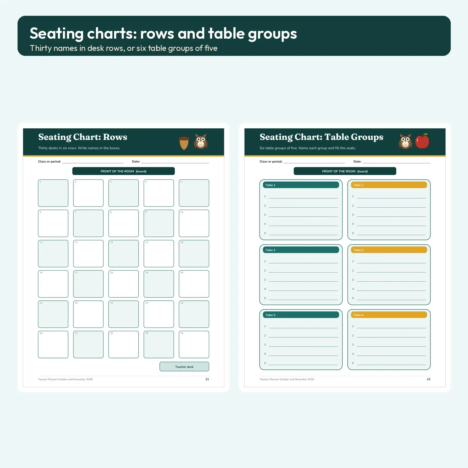 Teacher Planner October and November 2026 - 25 Fillable Pages with Lesson Plans, Attendance and Grade Book, preview 2 of 5