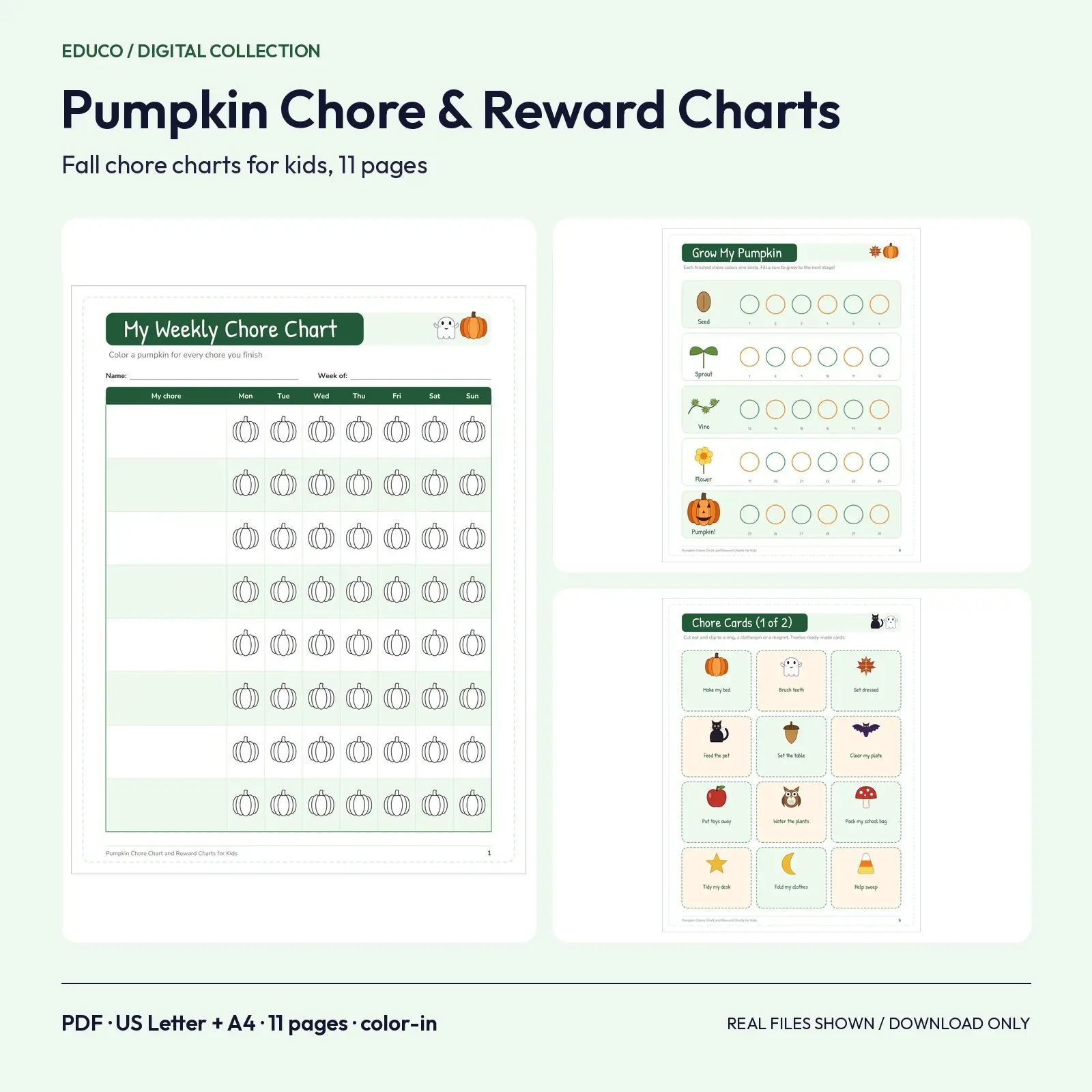Pumpkin Chore Chart and Reward Charts for Kids - 11 Printable Pages, No Stickers Needed preview