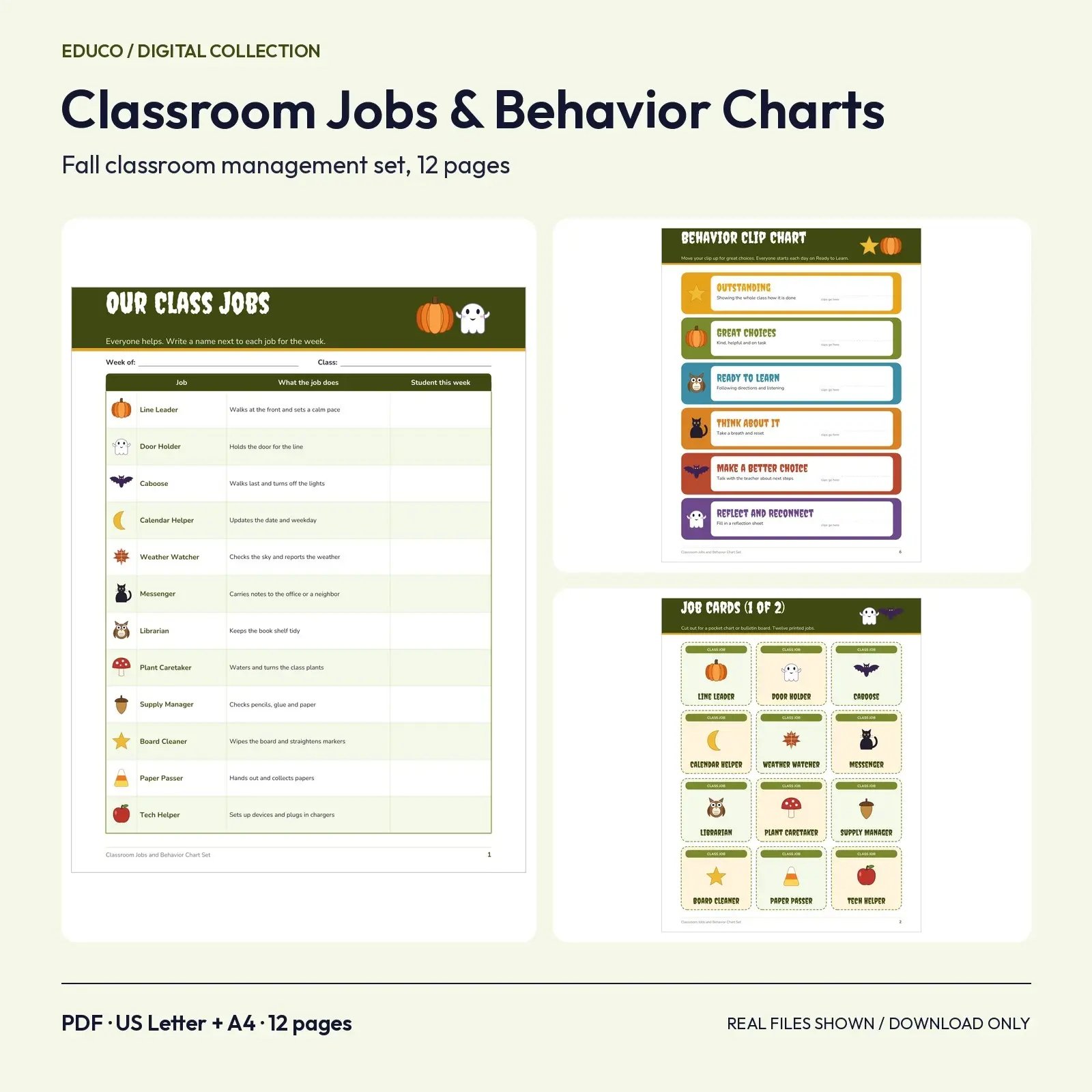 Classroom Jobs and Behavior Chart Set - 12 Printable Pages with Job Cards and Clip Chart preview
