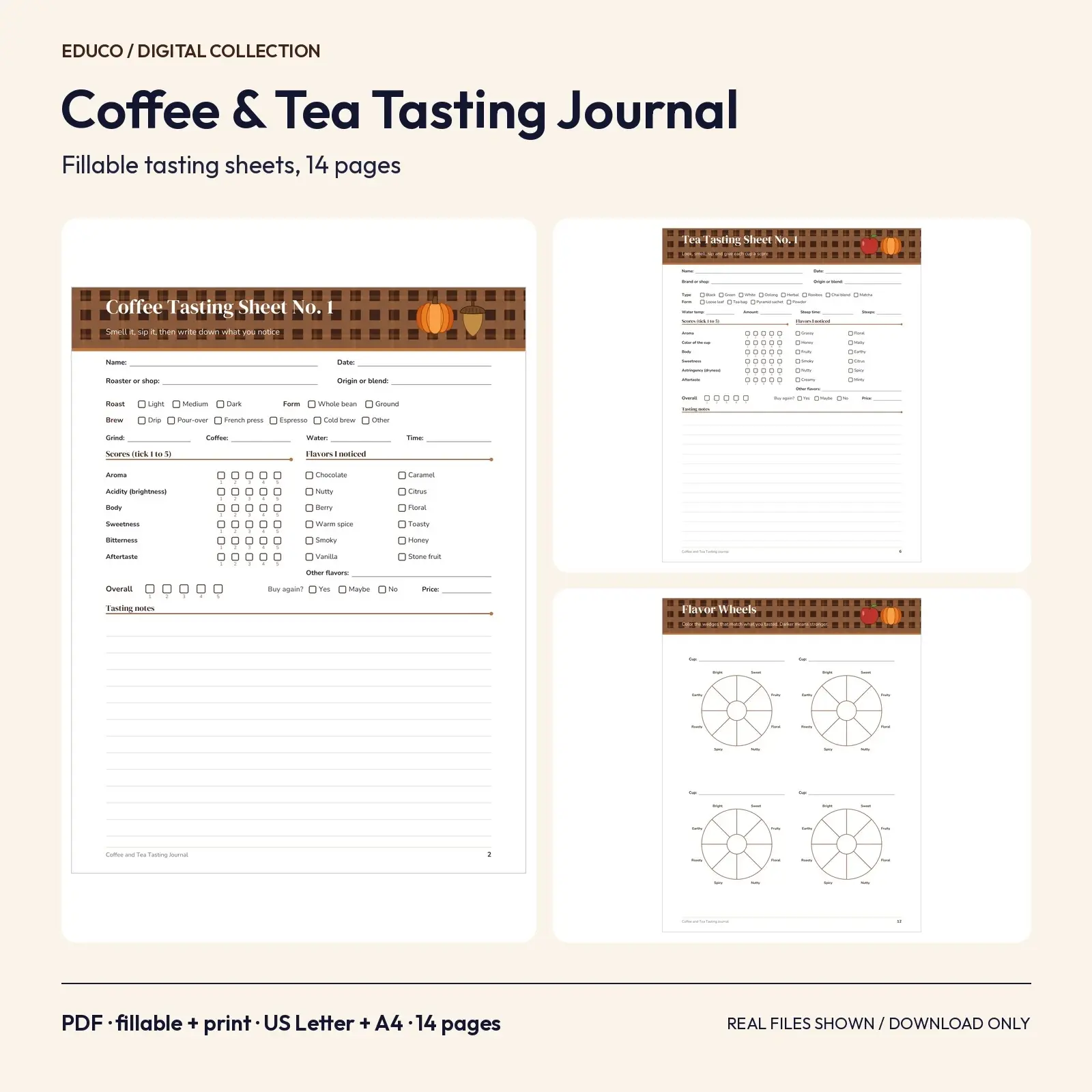 Coffee and Tea Tasting Journal - 14 Fillable Pages for Fall Cups, Recipes and Flavor Notes preview
