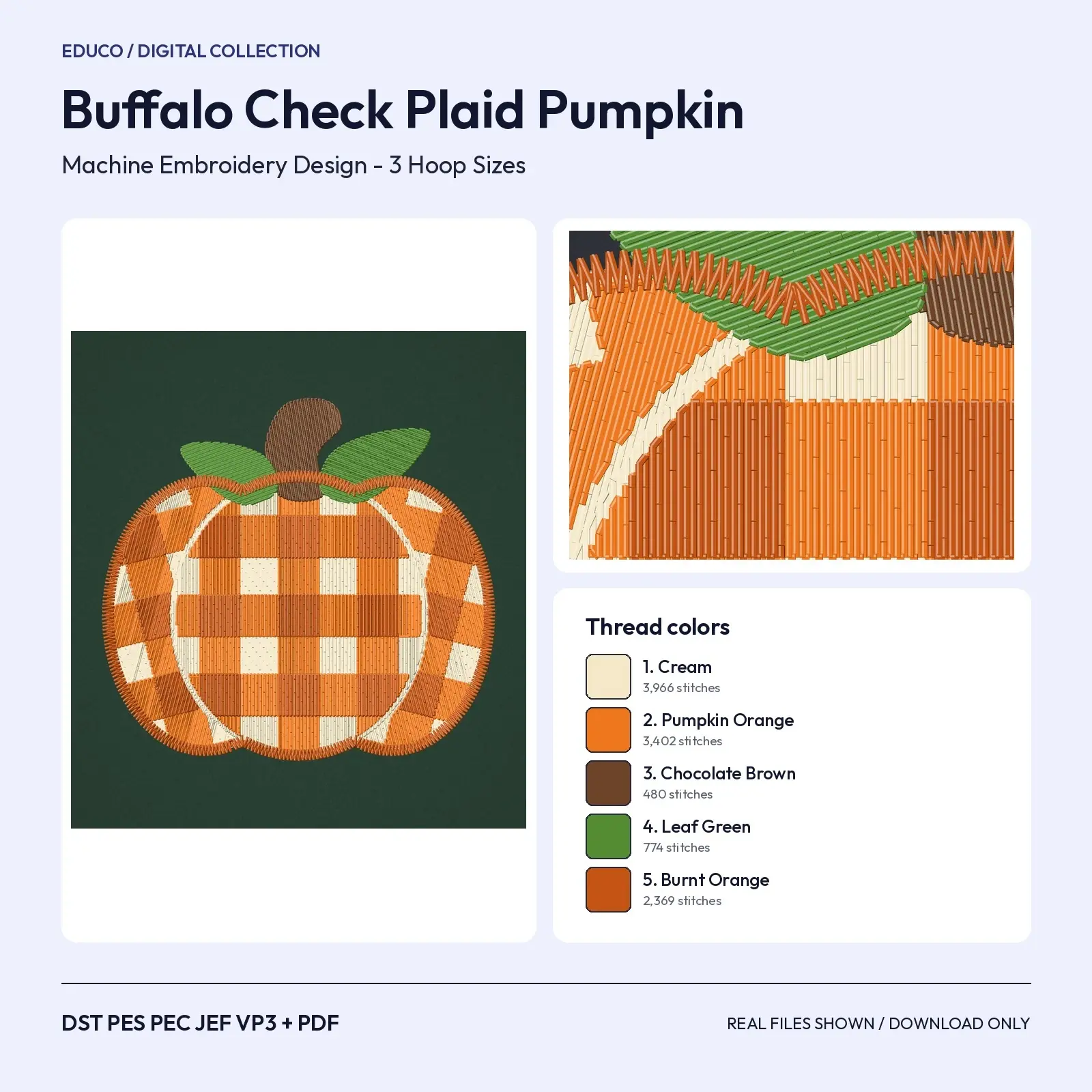 Buffalo Check Plaid Pumpkin Machine Embroidery Design, Cozy Fall Gingham in 4x4, 5x7 and 6x10 preview