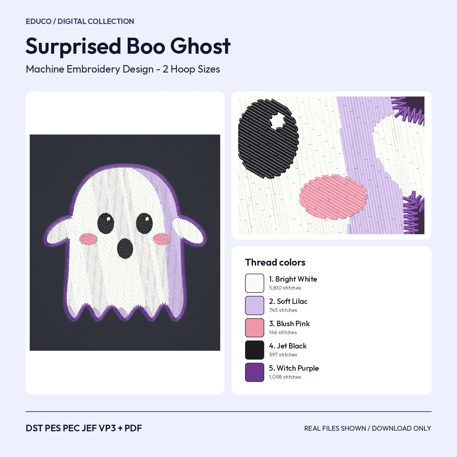 Surprised Boo Ghost Machine Embroidery Design, Kawaii Halloween Ghost, 4x4 and 5x7 Hoop preview