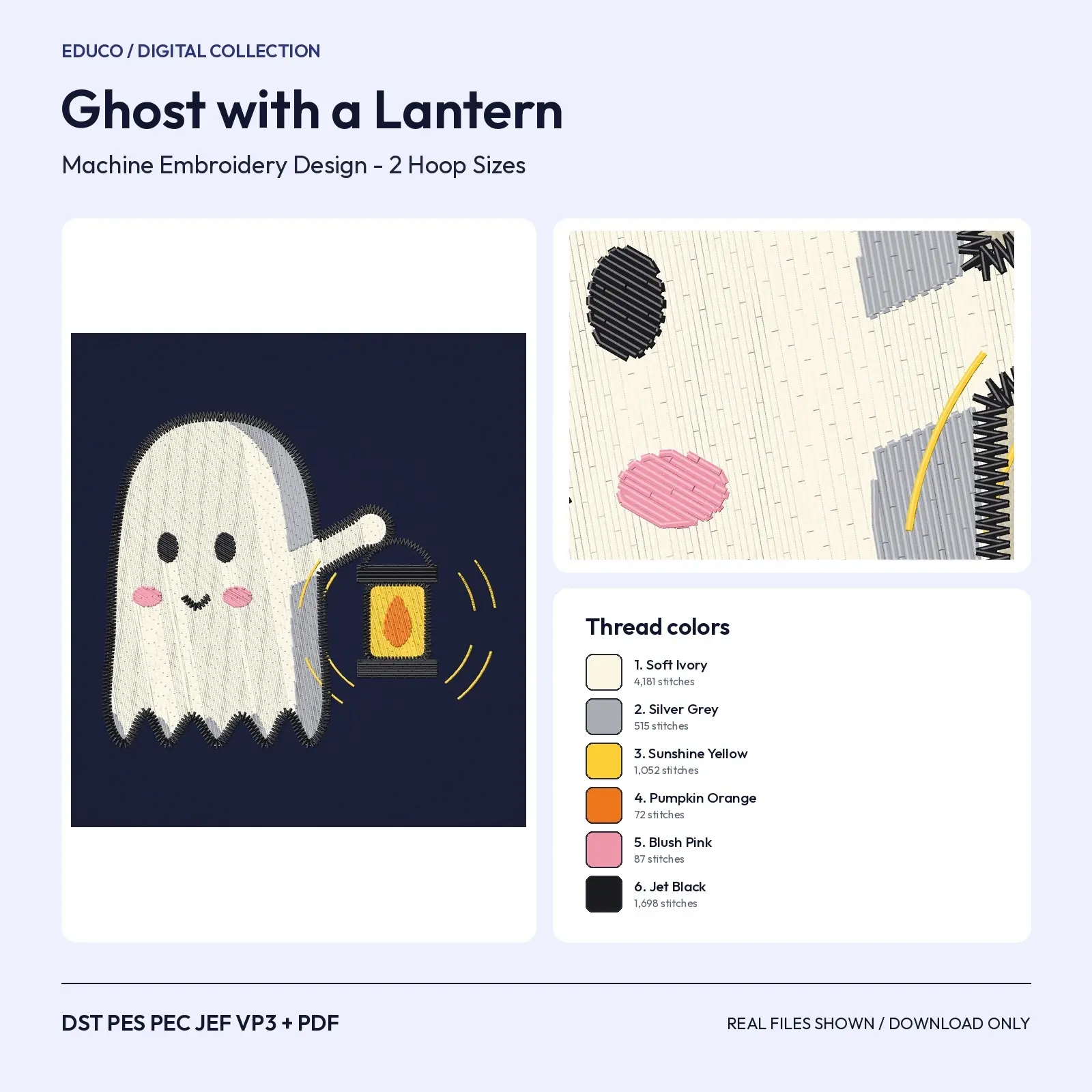 Ghost Holding a Lantern Machine Embroidery Design, Vintage Halloween Candlelight, 4x4 and 5x7 preview
