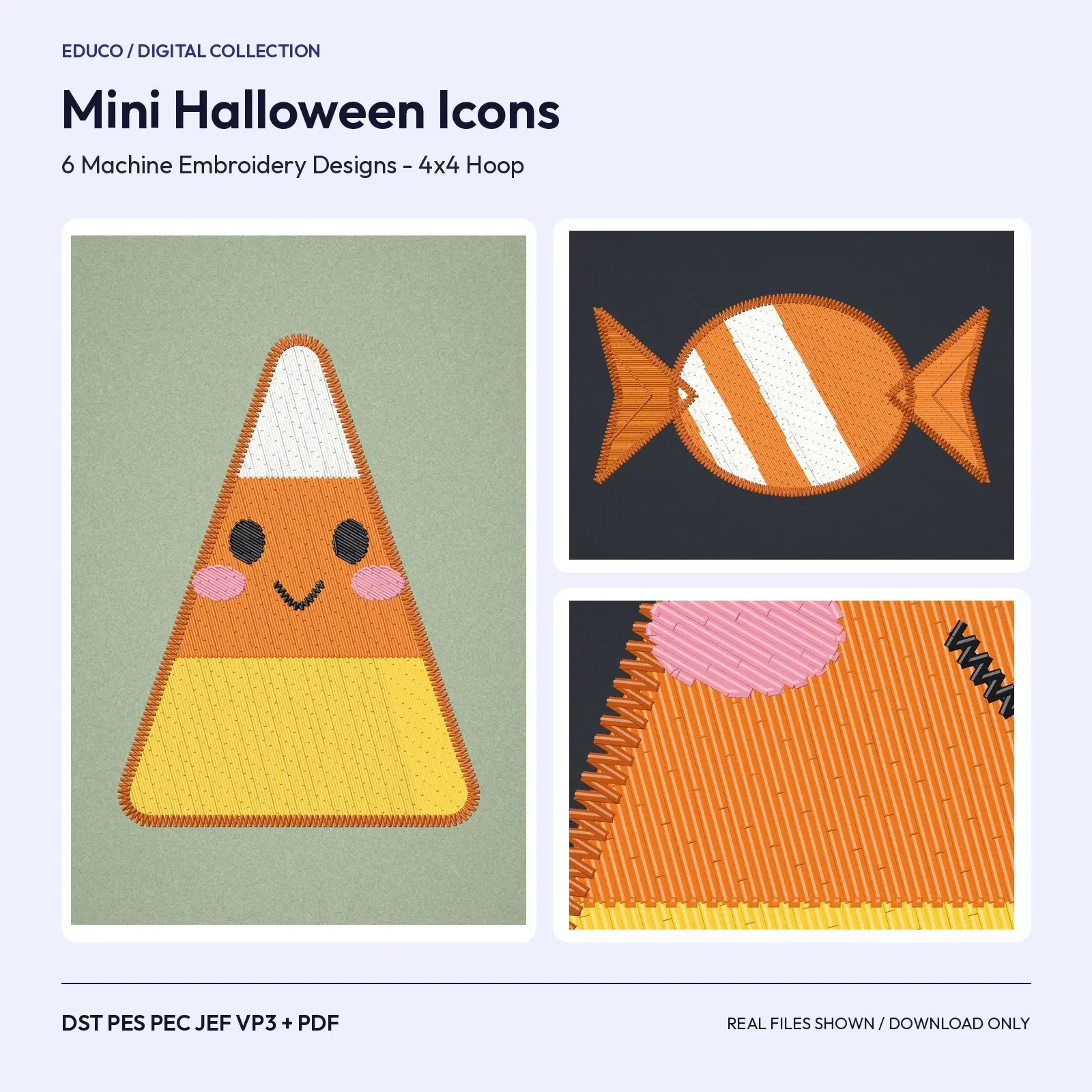 Mini Halloween Icons Machine Embroidery Designs Set of 6, Candy Corn, Mummy, Skull, Spider and More, 4x4 preview