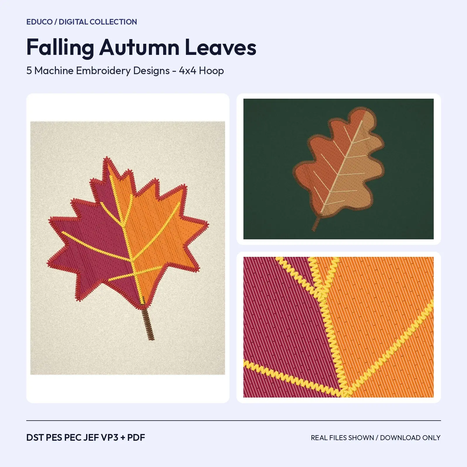 Falling Autumn Leaves Machine Embroidery Set - 5 Leaf Designs for the 4x4 Hoop preview