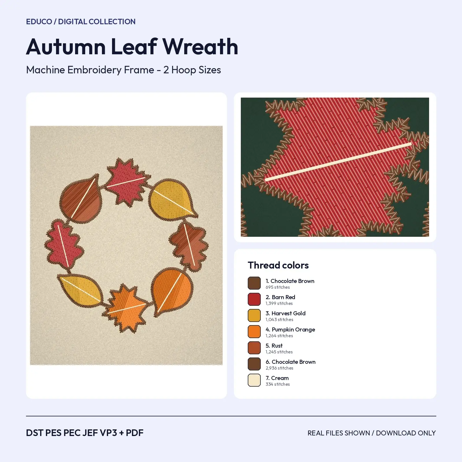 Autumn Leaf Wreath Frame Machine Embroidery Design - Maple, Oak and Aspen Circle, 4x4 and 5x7 Hoop preview