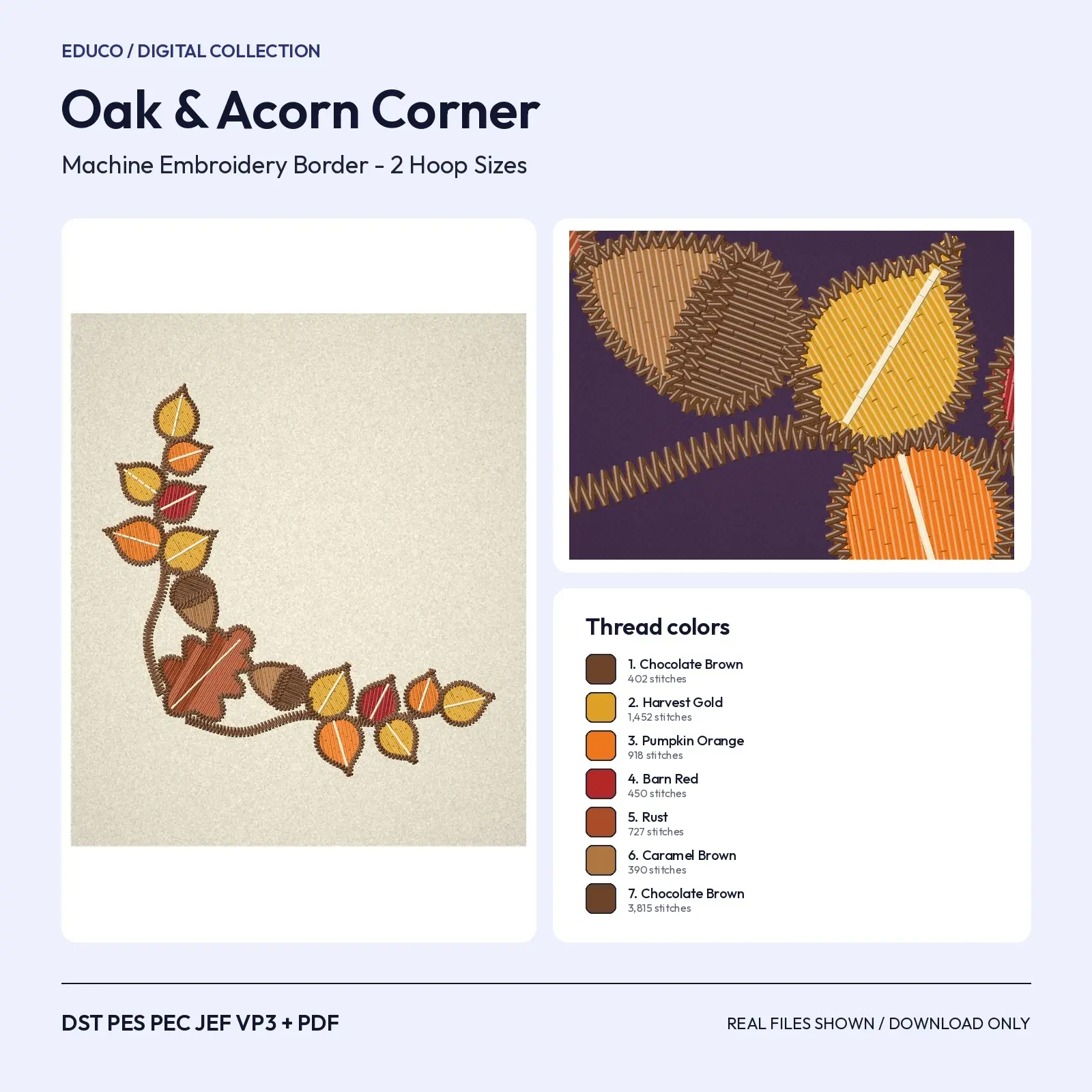 Oak Leaf and Acorn Corner Embroidery Design - Autumn Twig Border, 4x4 and 5x7 Hoop preview
