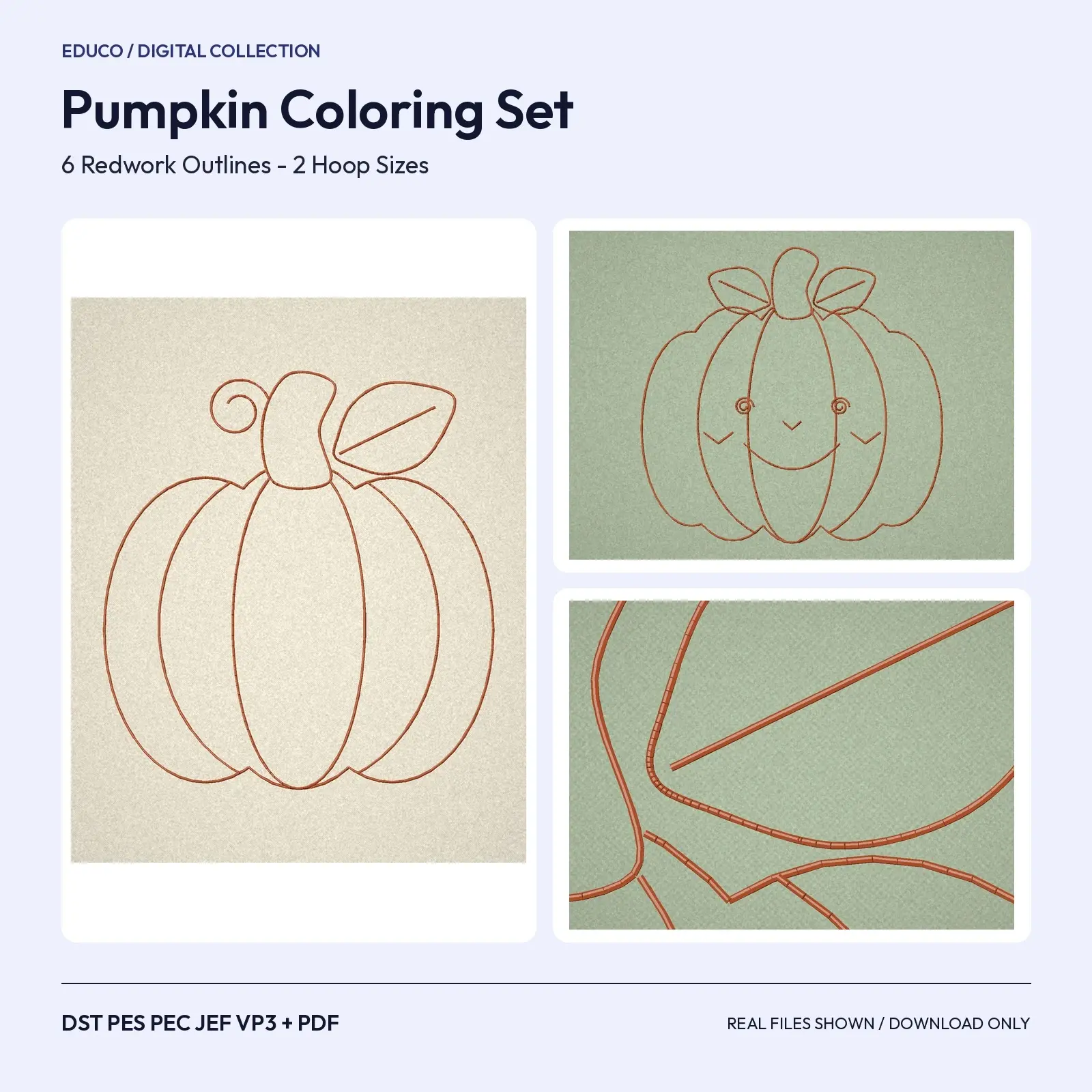 Pumpkin Coloring Book Machine Embroidery Designs - 6 Redwork Outlines, 4x4 and 5x7 Hoop preview