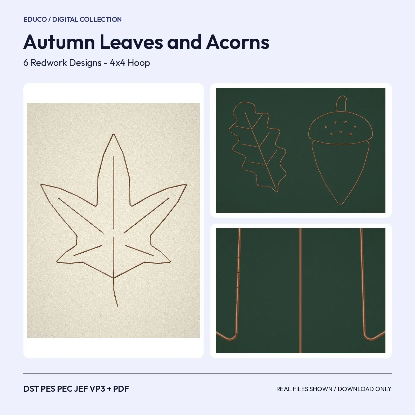 Cozy Autumn Leaves and Acorns Redwork Embroidery Set - 6 Machine Embroidery Outlines, 4x4 Hoop preview